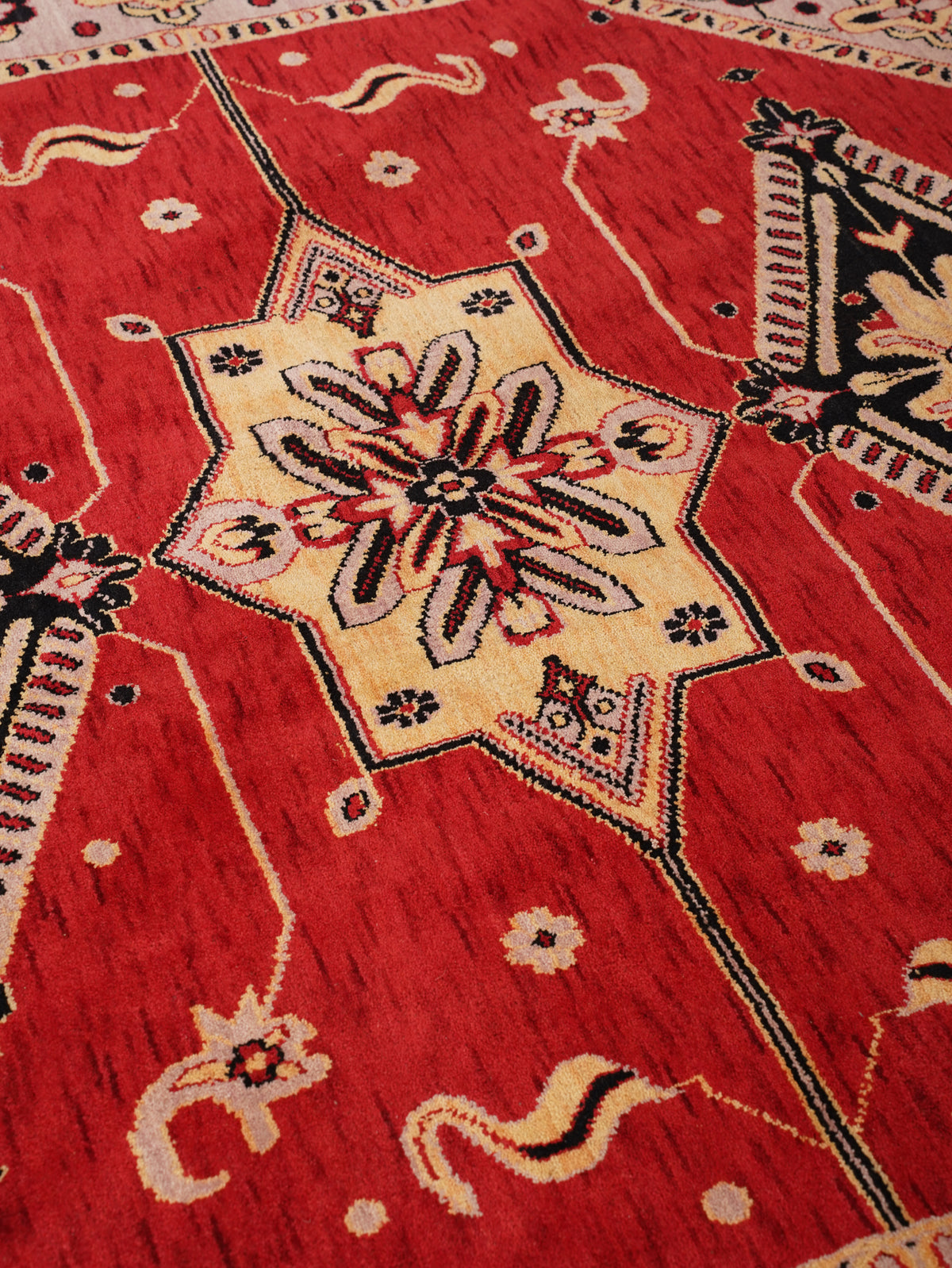 Hand-Knotted Red and Beige Wool Oriental Area Rug with Tribal Medallion Pattern