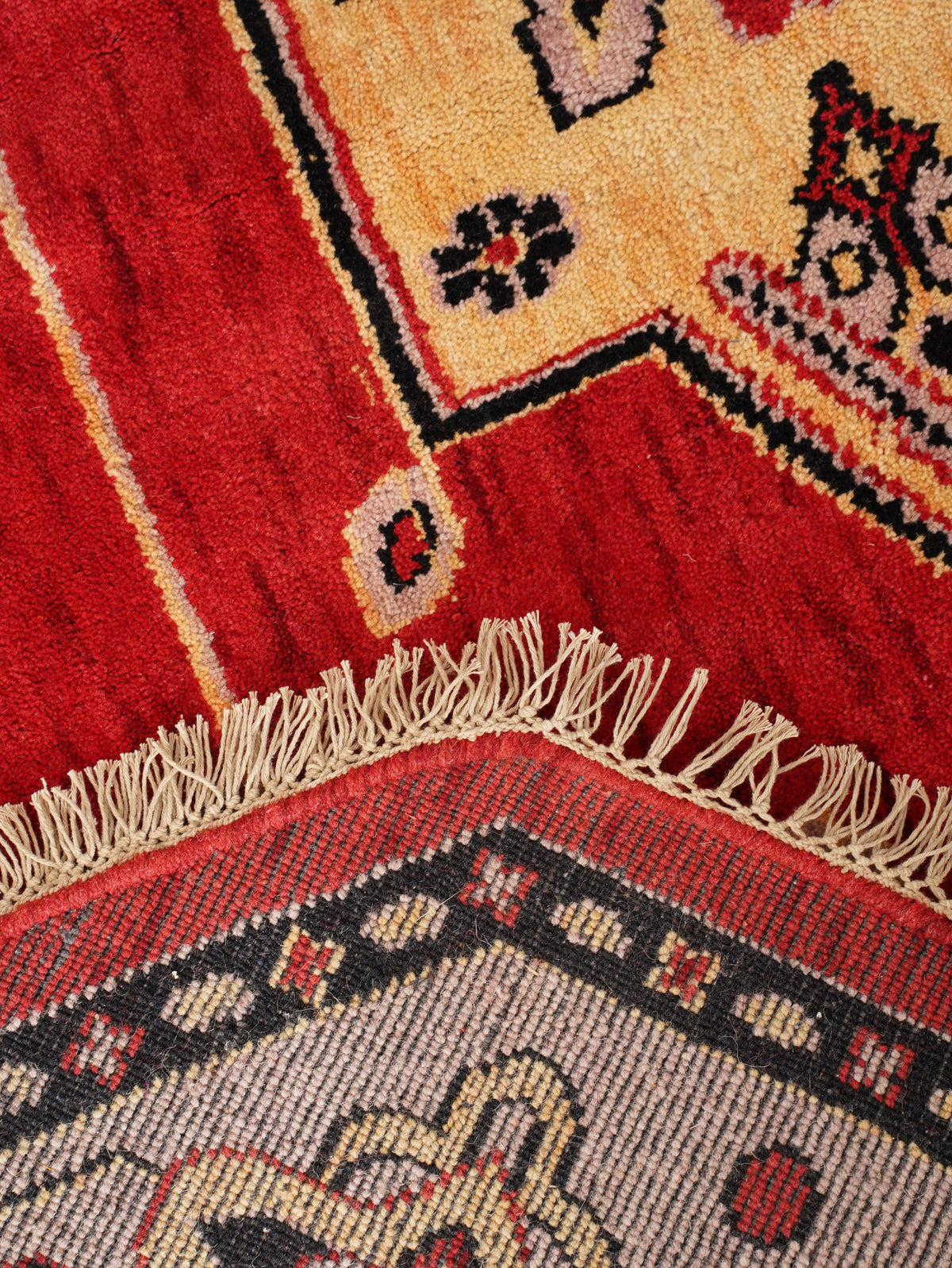 Hand-Knotted Red and Beige Wool Oriental Area Rug with Tribal Medallion Pattern