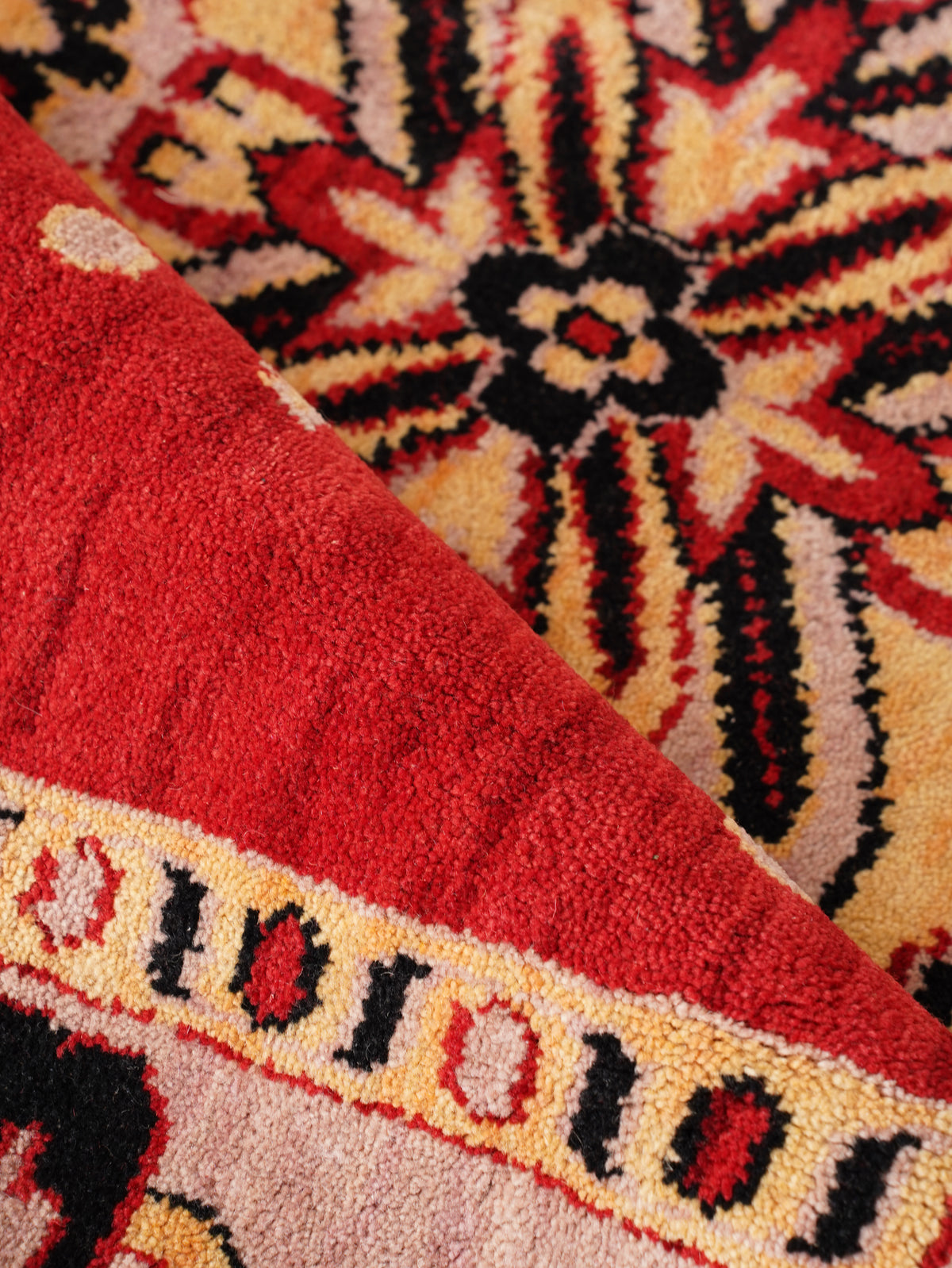 Hand-Knotted Red and Beige Wool Oriental Area Rug with Tribal Medallion Pattern