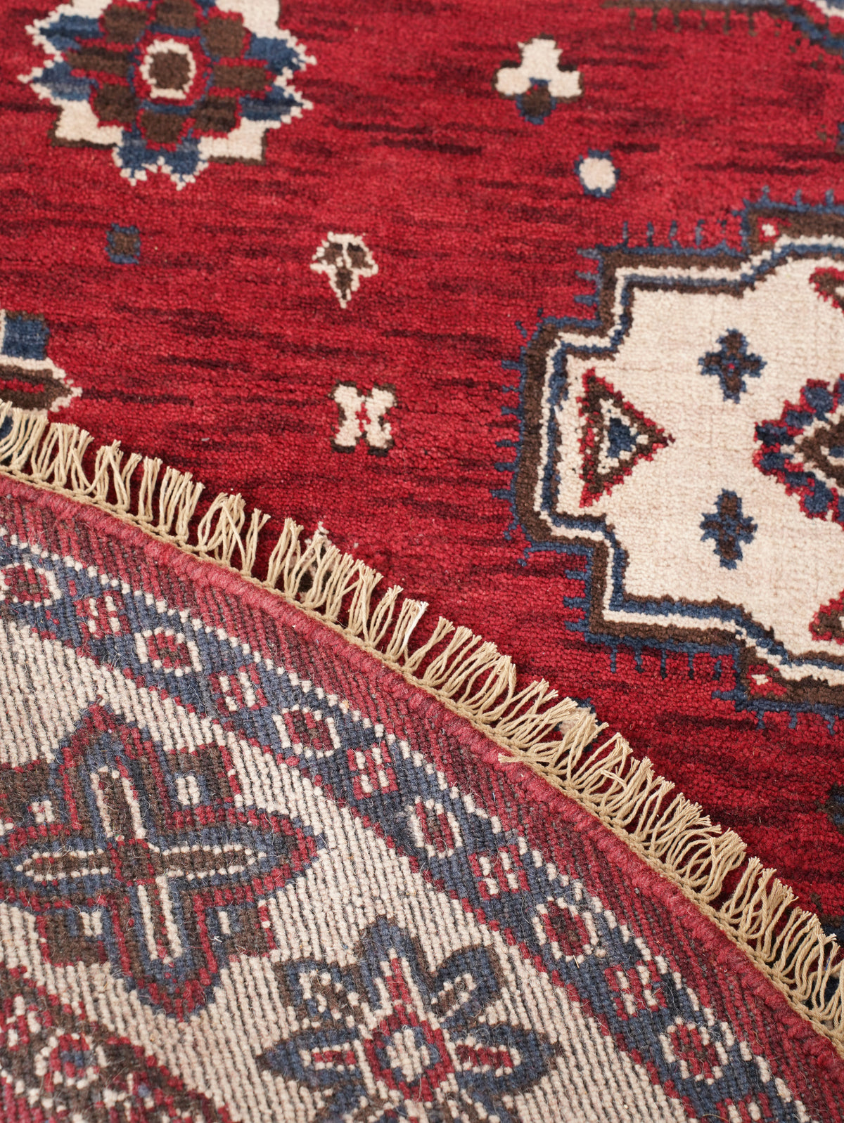 Hand-Knotted Red and Cream Wool Oriental Area Rug