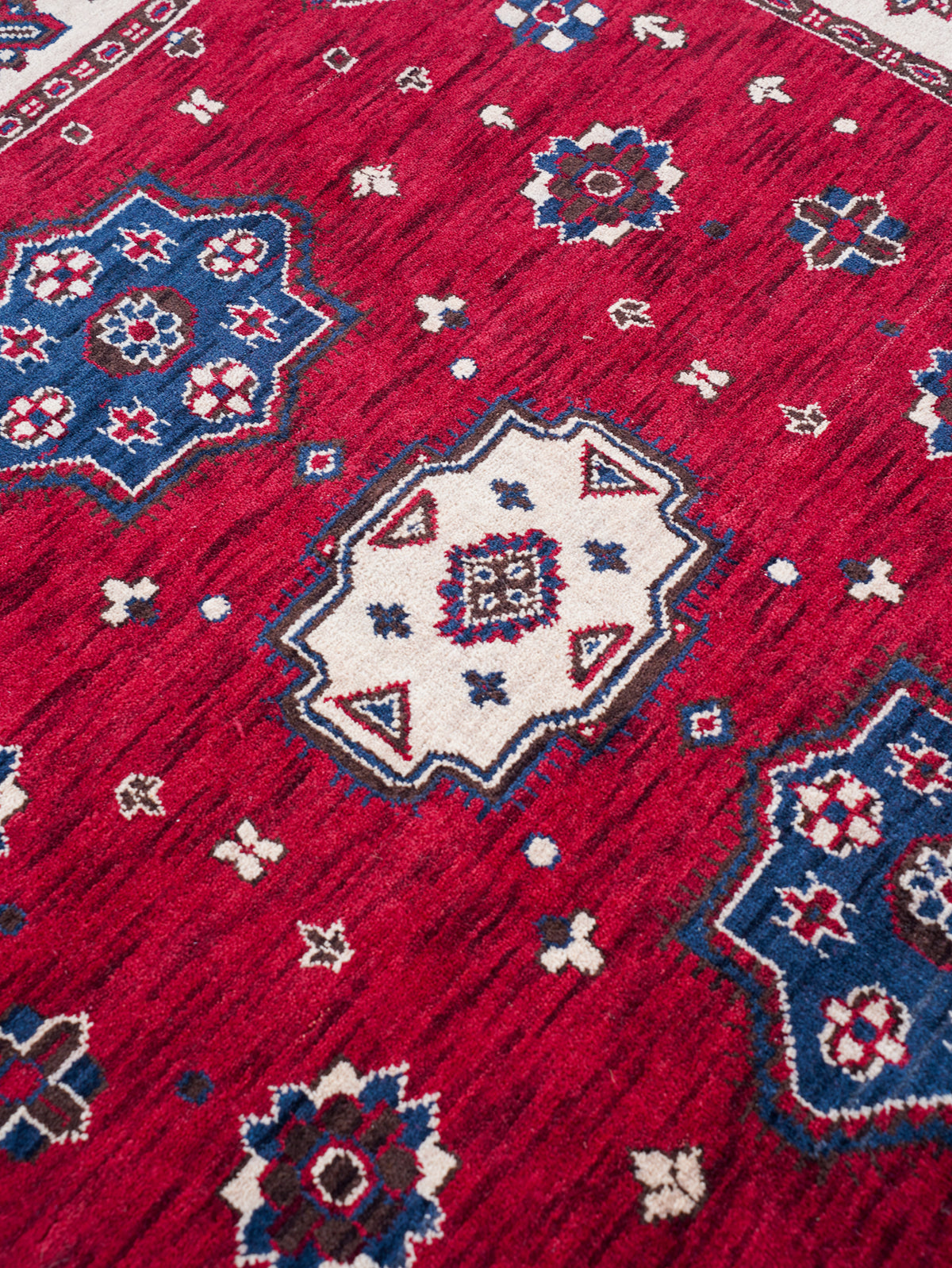 Hand-Knotted Red and Cream Wool Oriental Area Rug