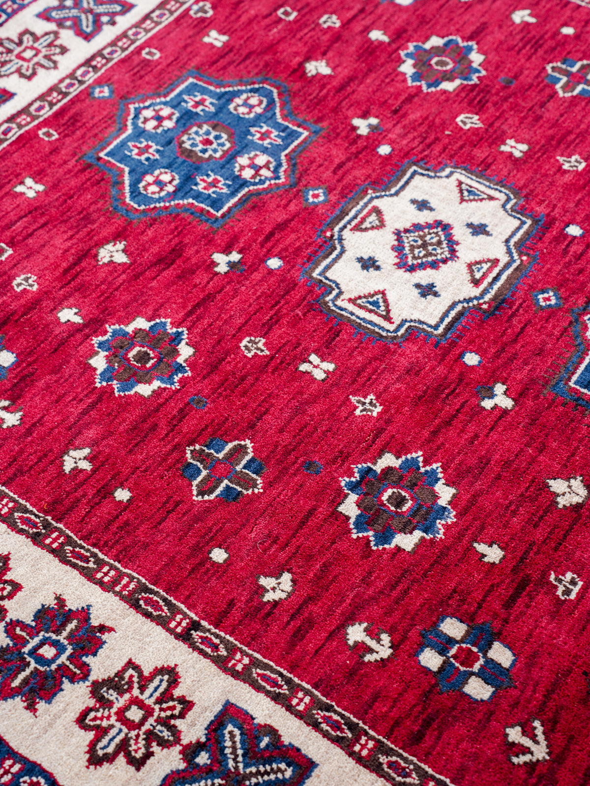 Hand-Knotted Red and Cream Wool Oriental Area Rug