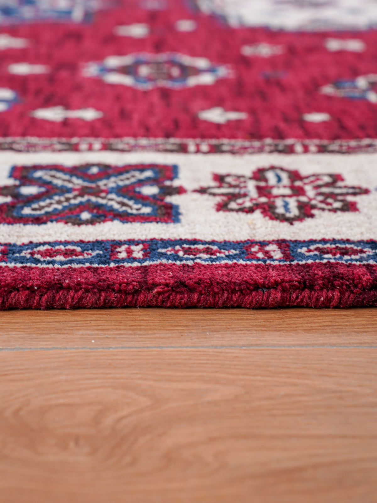 Hand-Knotted Red and Cream Wool Oriental Area Rug