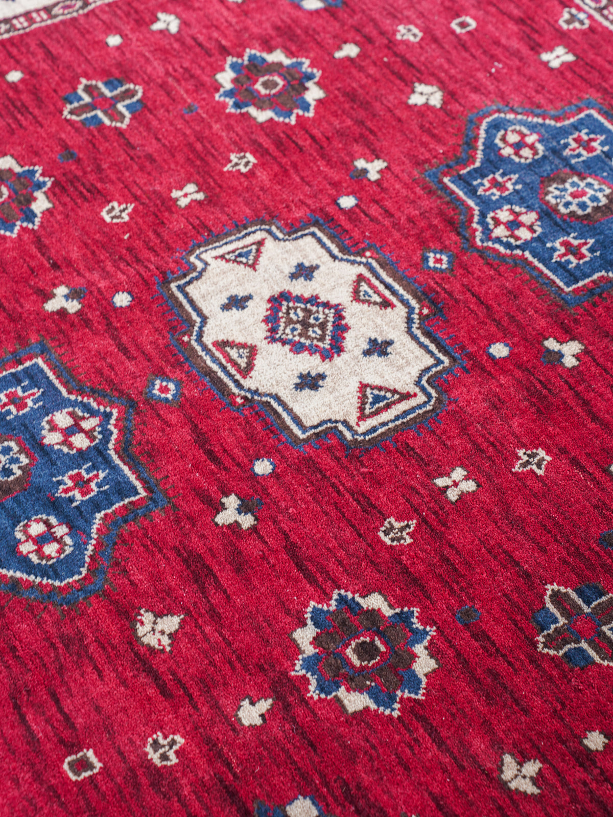 Hand-Knotted Red and Cream Wool Oriental Area Rug