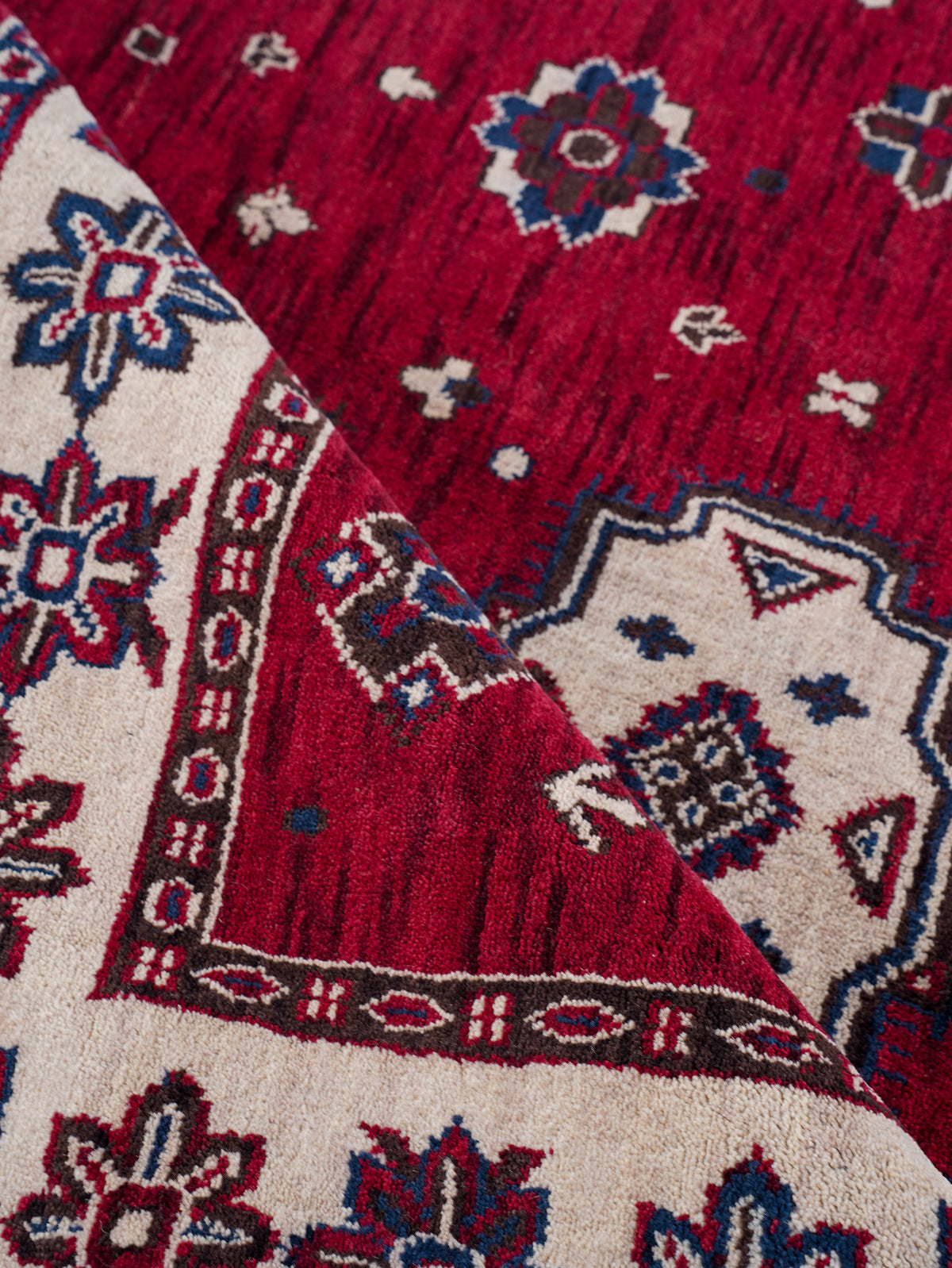 Hand-Knotted Red and Cream Wool Oriental Area Rug