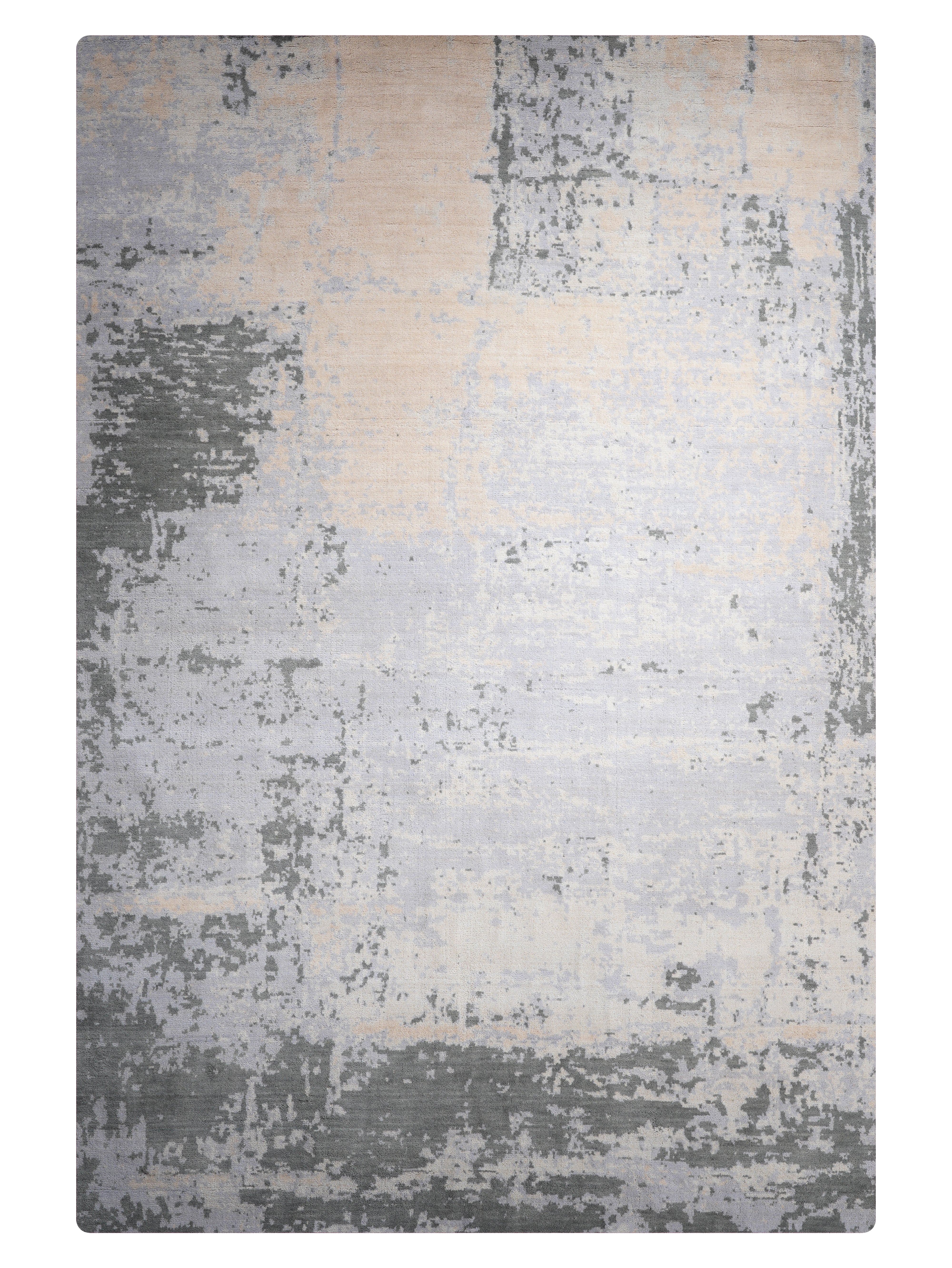 Hand-Knotted Multicolor Wool Area Rug with Modern Distressed Abstract Pattern