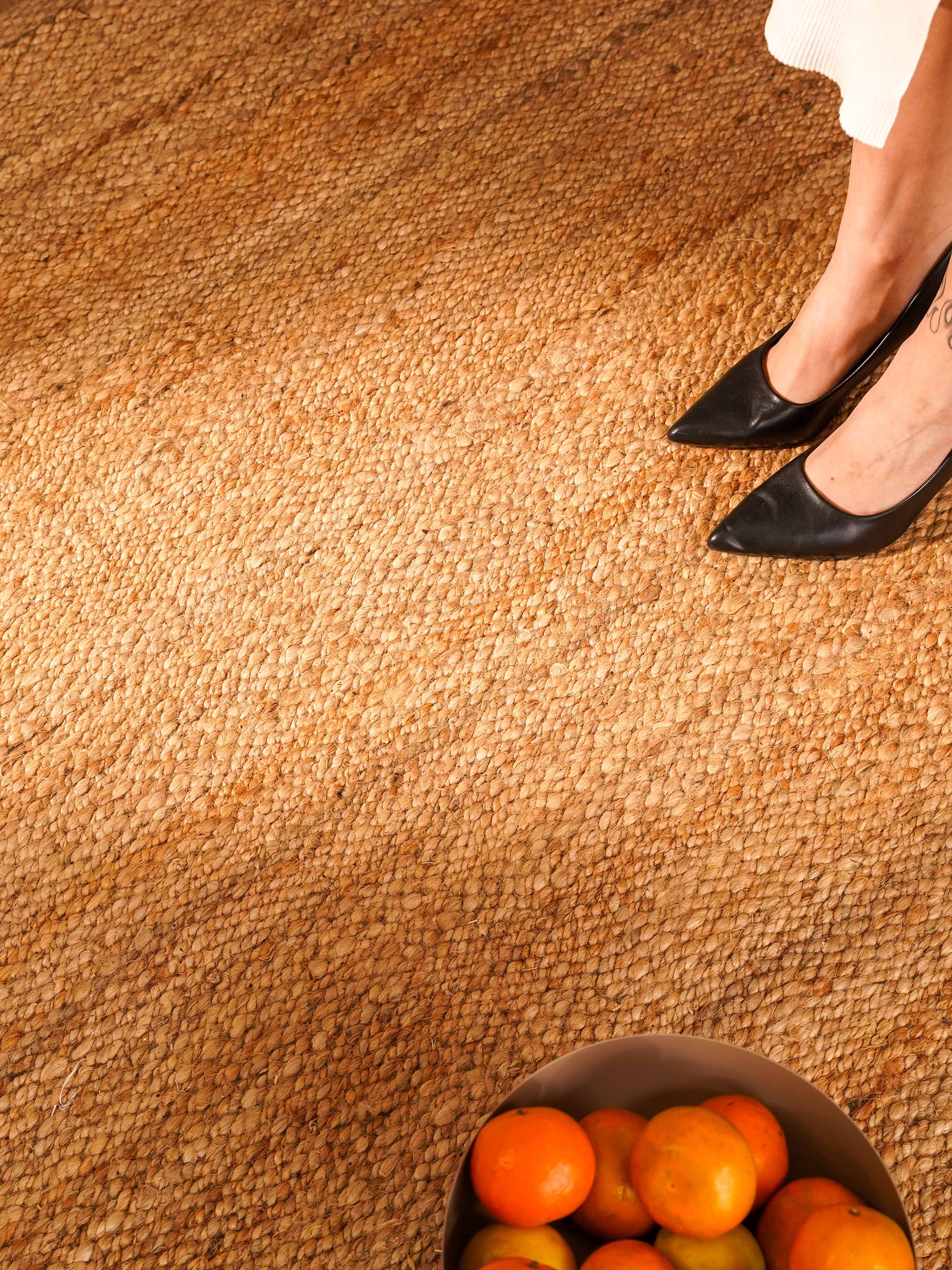 Light Brown Handwoven Jute Rug – Natural Flatweave Area Rug