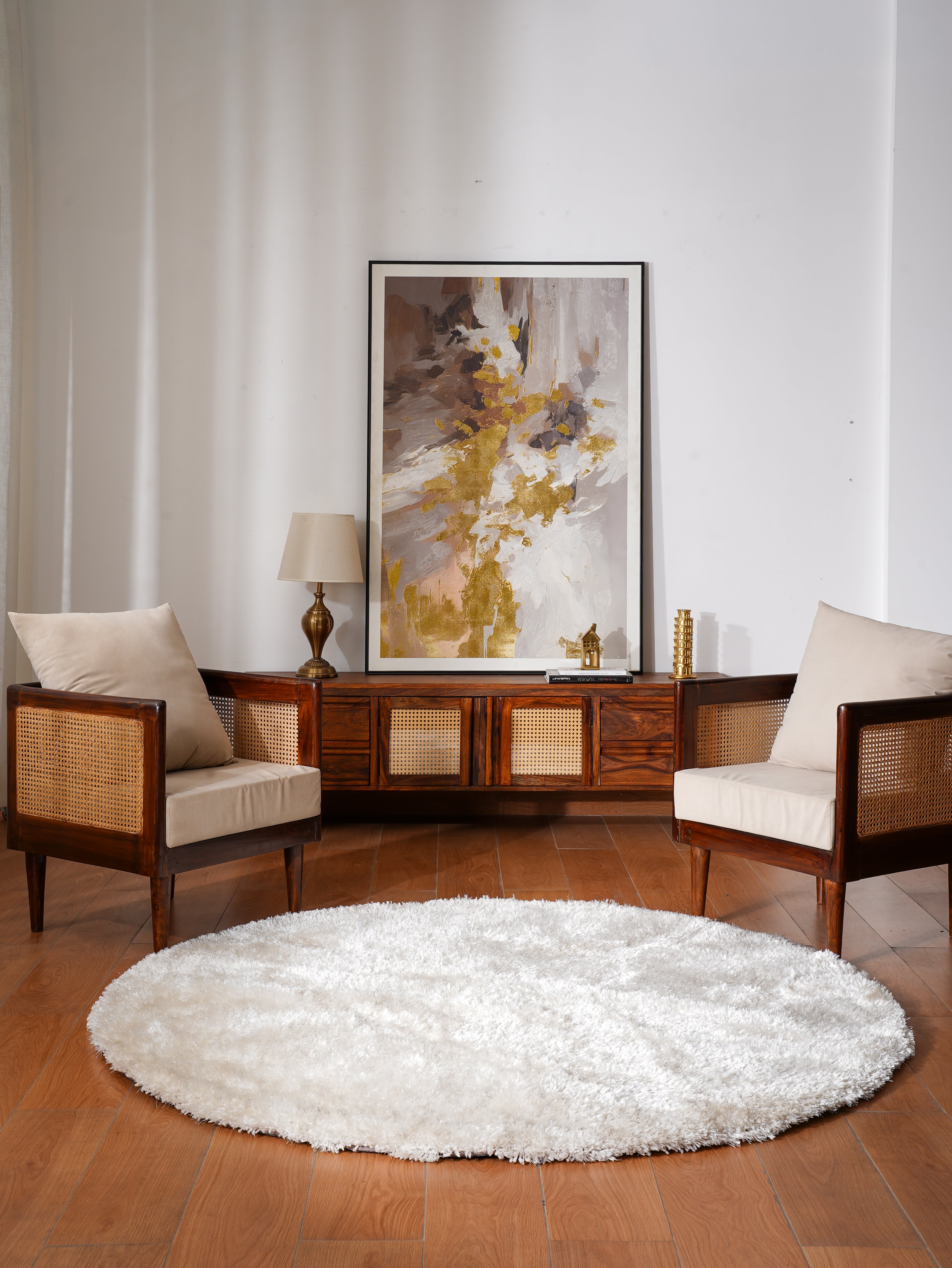 White Hand Tufted Shag Polyester Rug