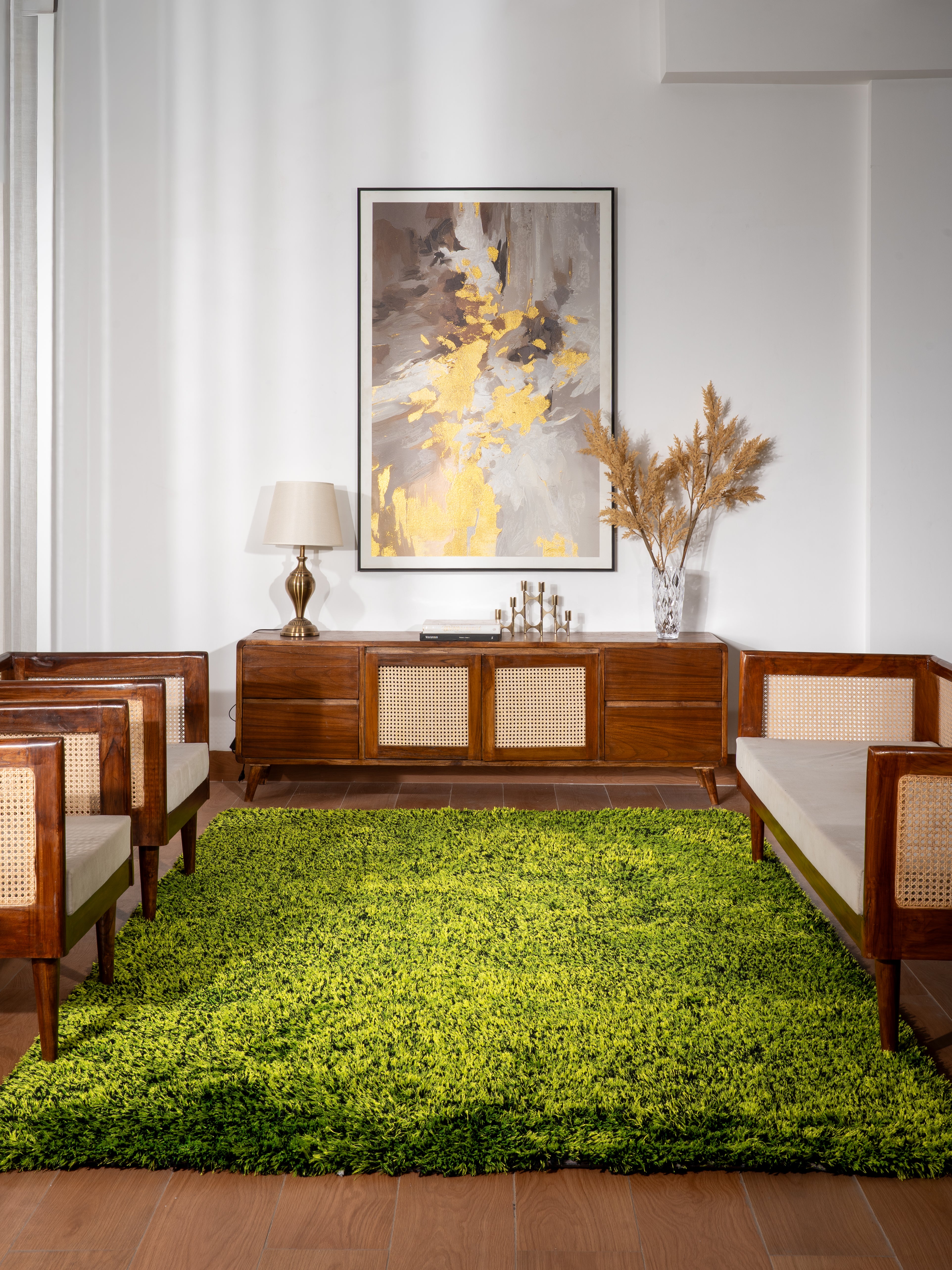 Solid Green Shag Polyester Area Rug