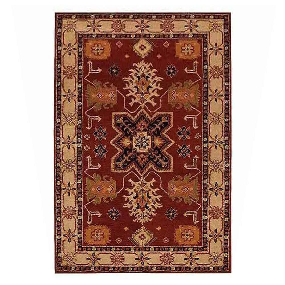 Hand Tufted Wool Area Rug Oriental Red Cream