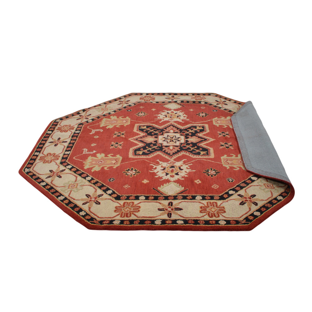 Hand Tufted Wool Area Rug Oriental Red Cream