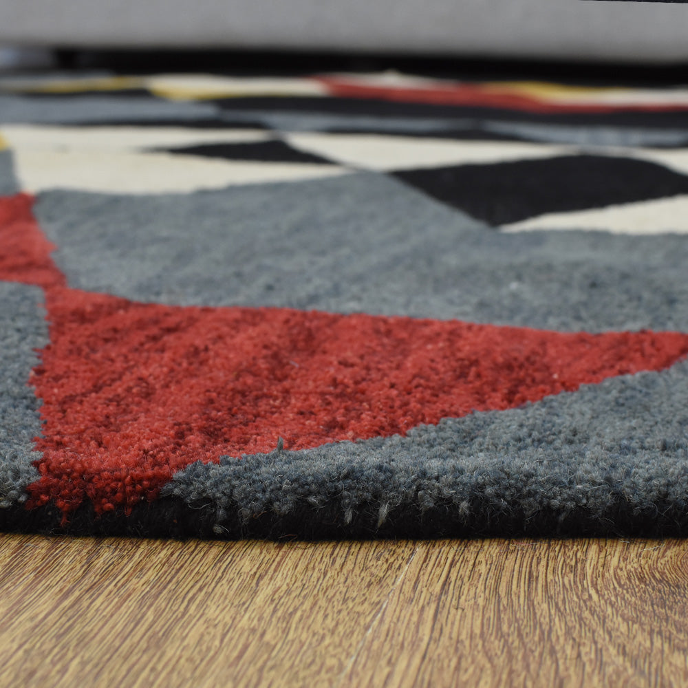 Hand Tufted Wool Area Rug Geometric Multicolor