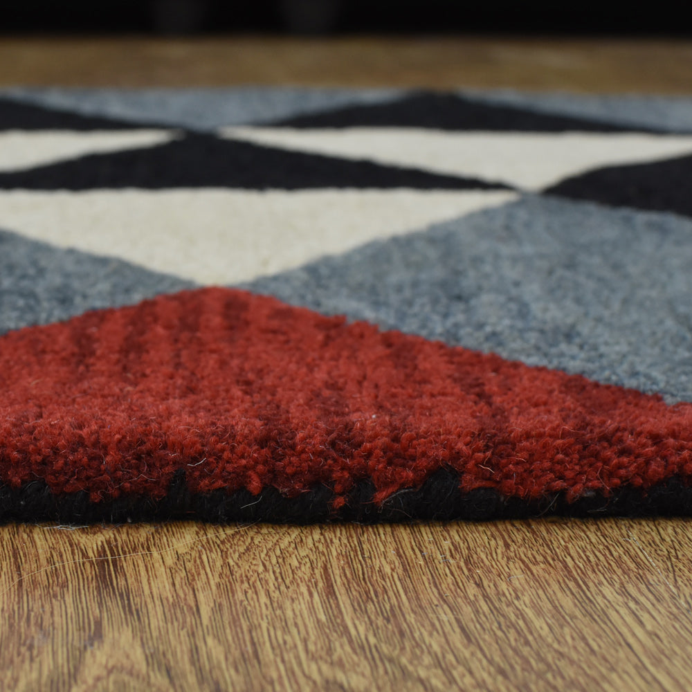 Hand Tufted Wool Area Rug Geometric Multicolor