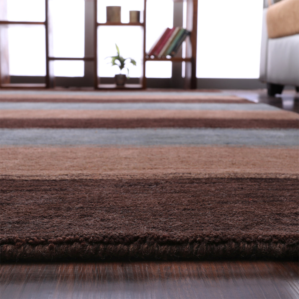 Brown Beige Hand Knotted Wool Rug