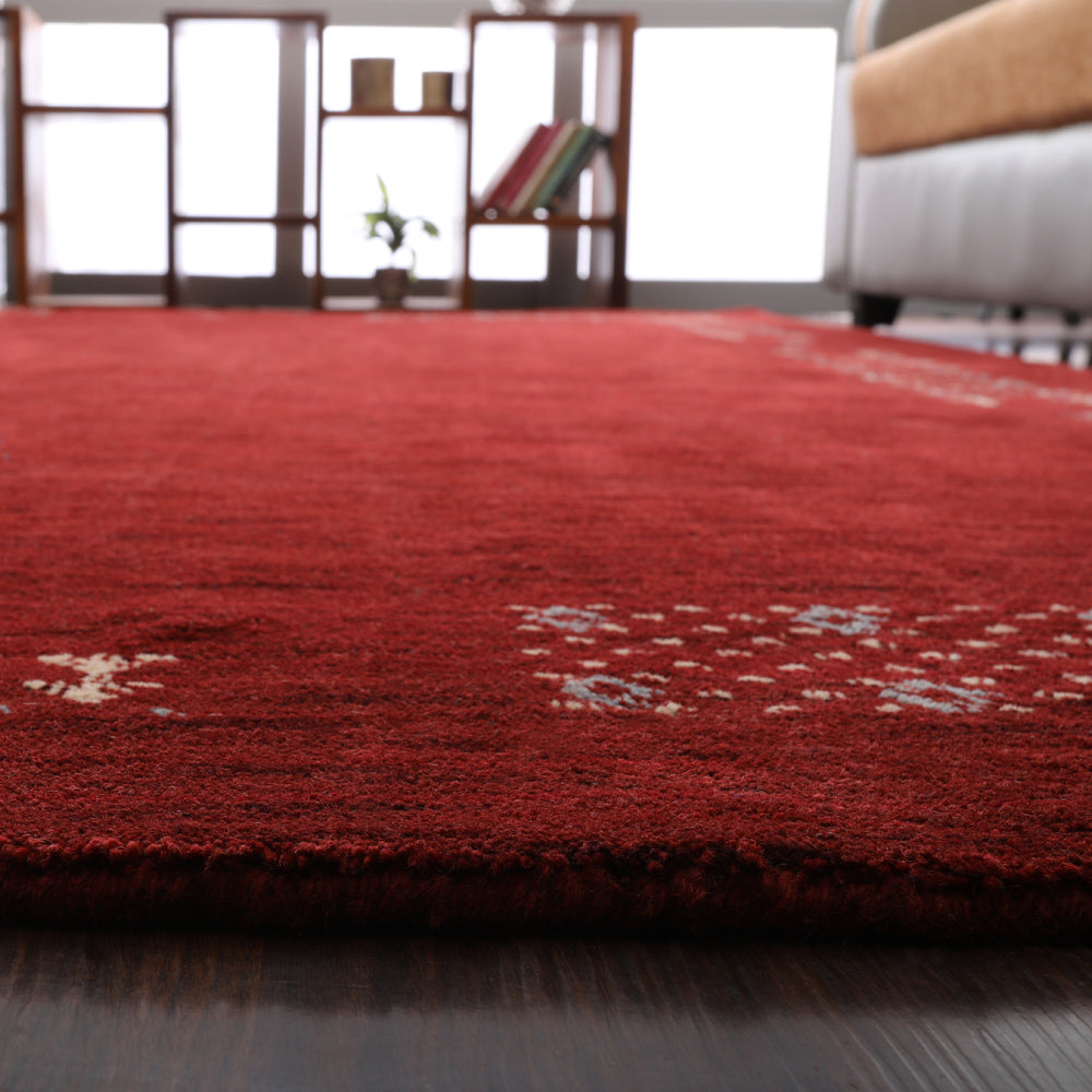 Hand Knotted Loom Wool Area Rug Contemporary Red