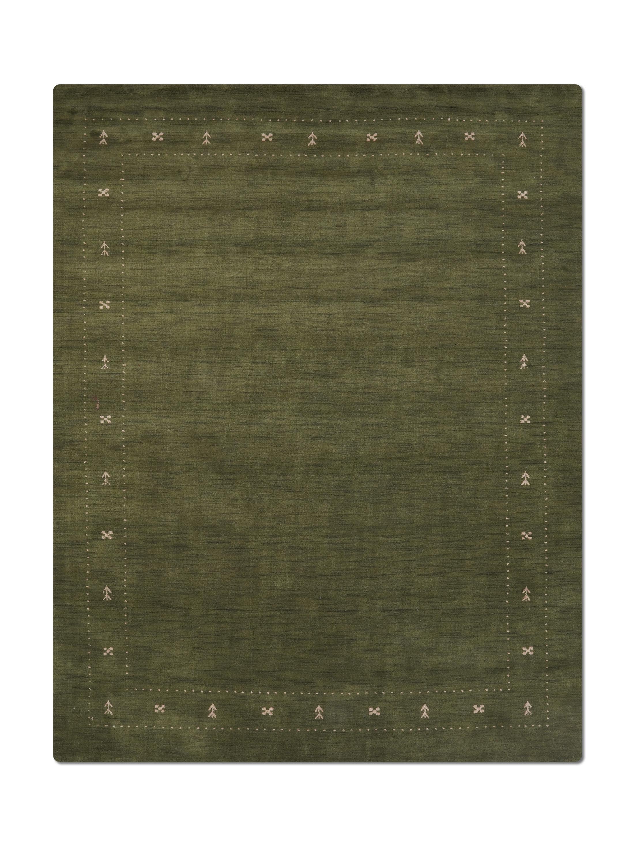 Hand Knotted Loom Wool Area Rug Contemporary Green