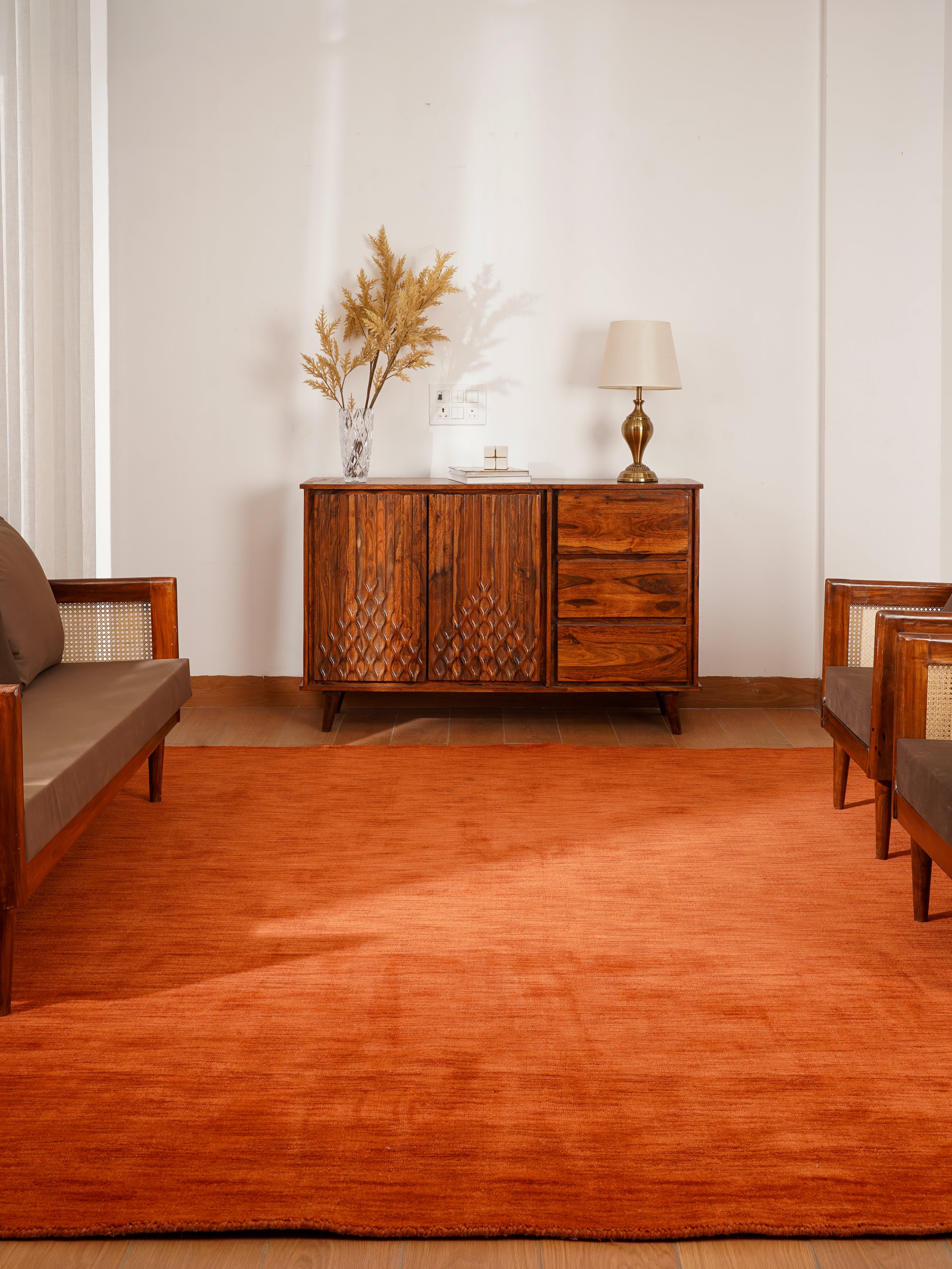 Light Red Hand Knotted Wool Rug