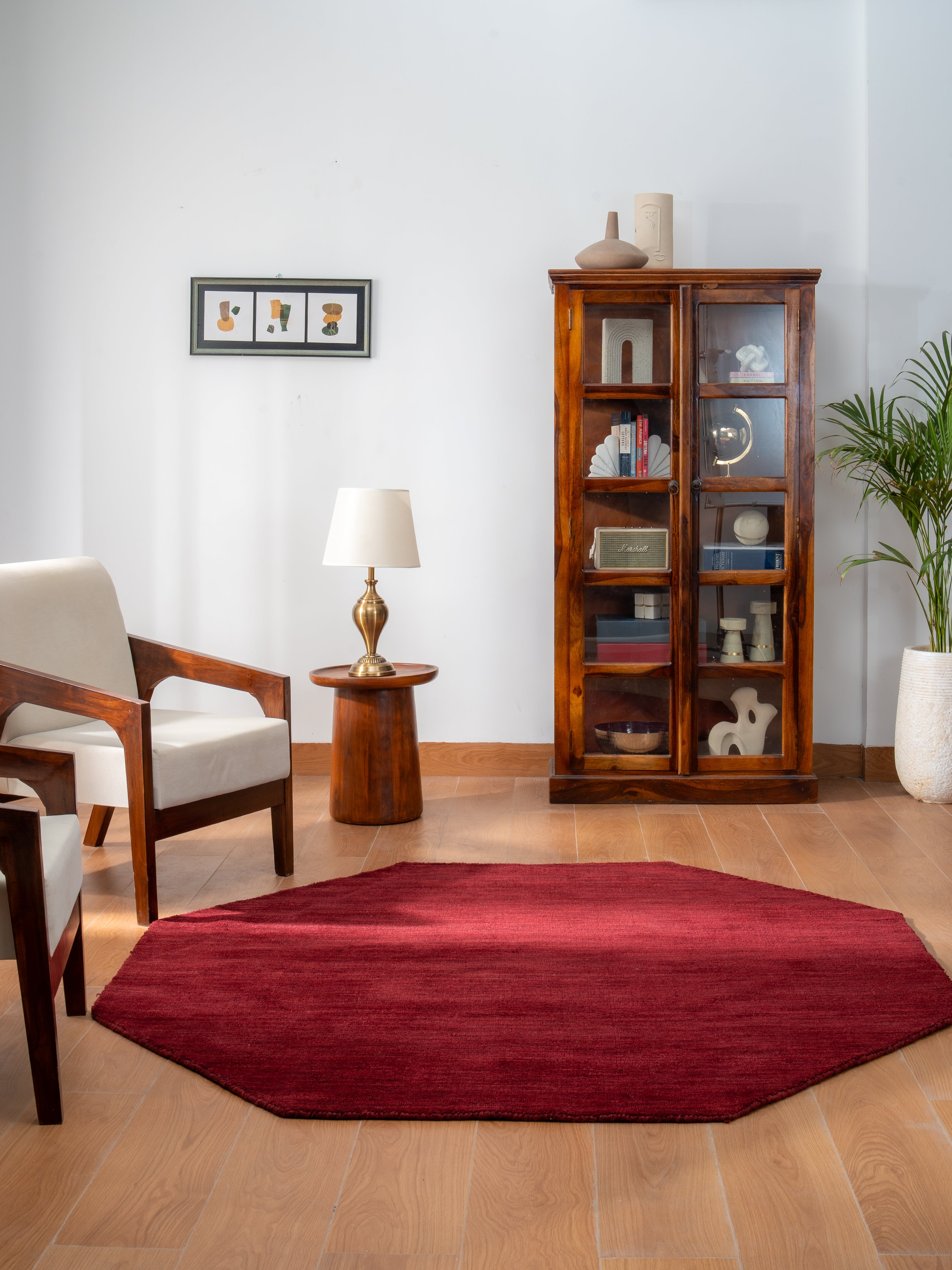 Red Solid Hand Knotted Wool Rug