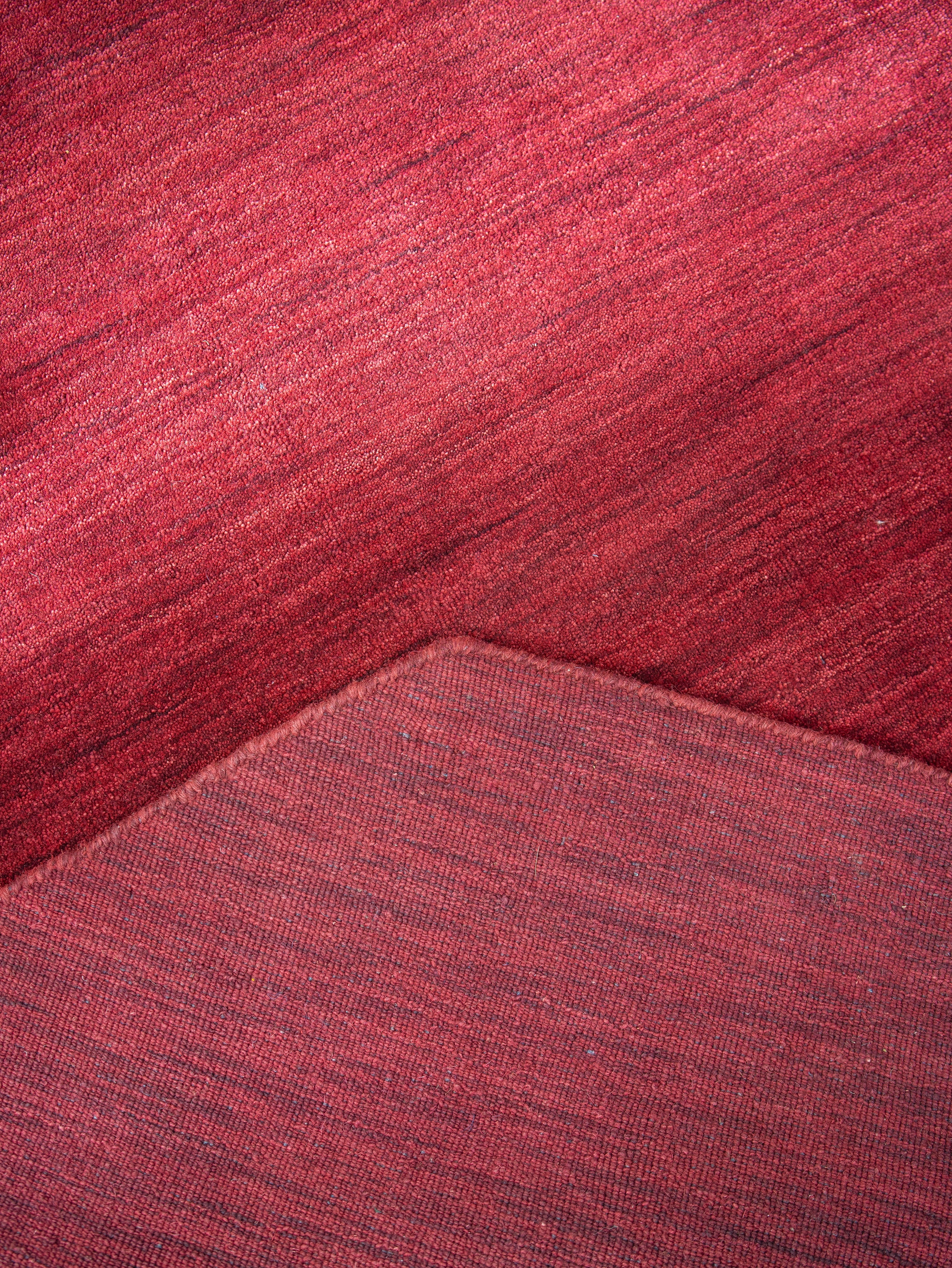 Red Solid Hand Knotted Wool Rug