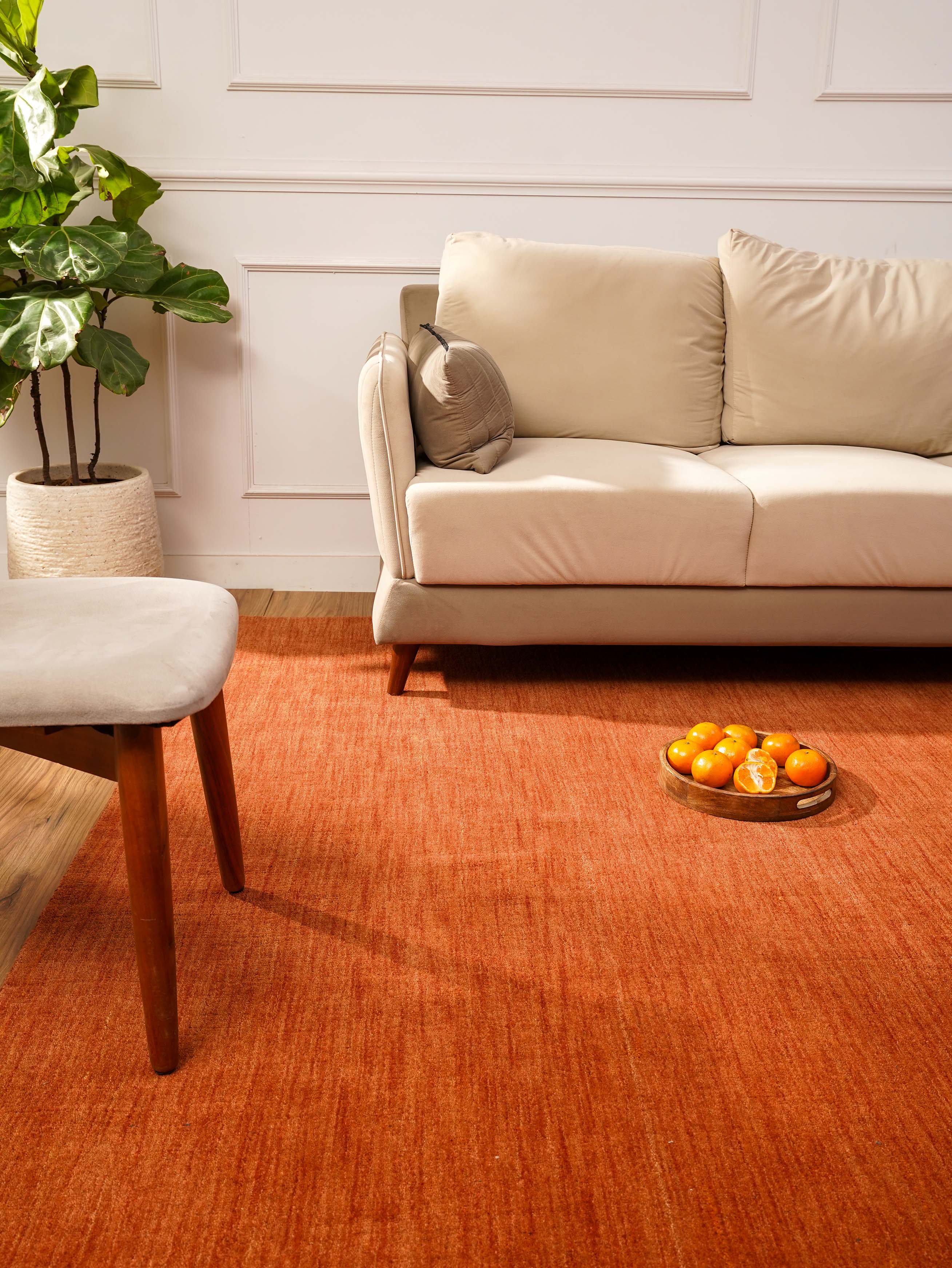 Plain Hand Knotted Wool Rug