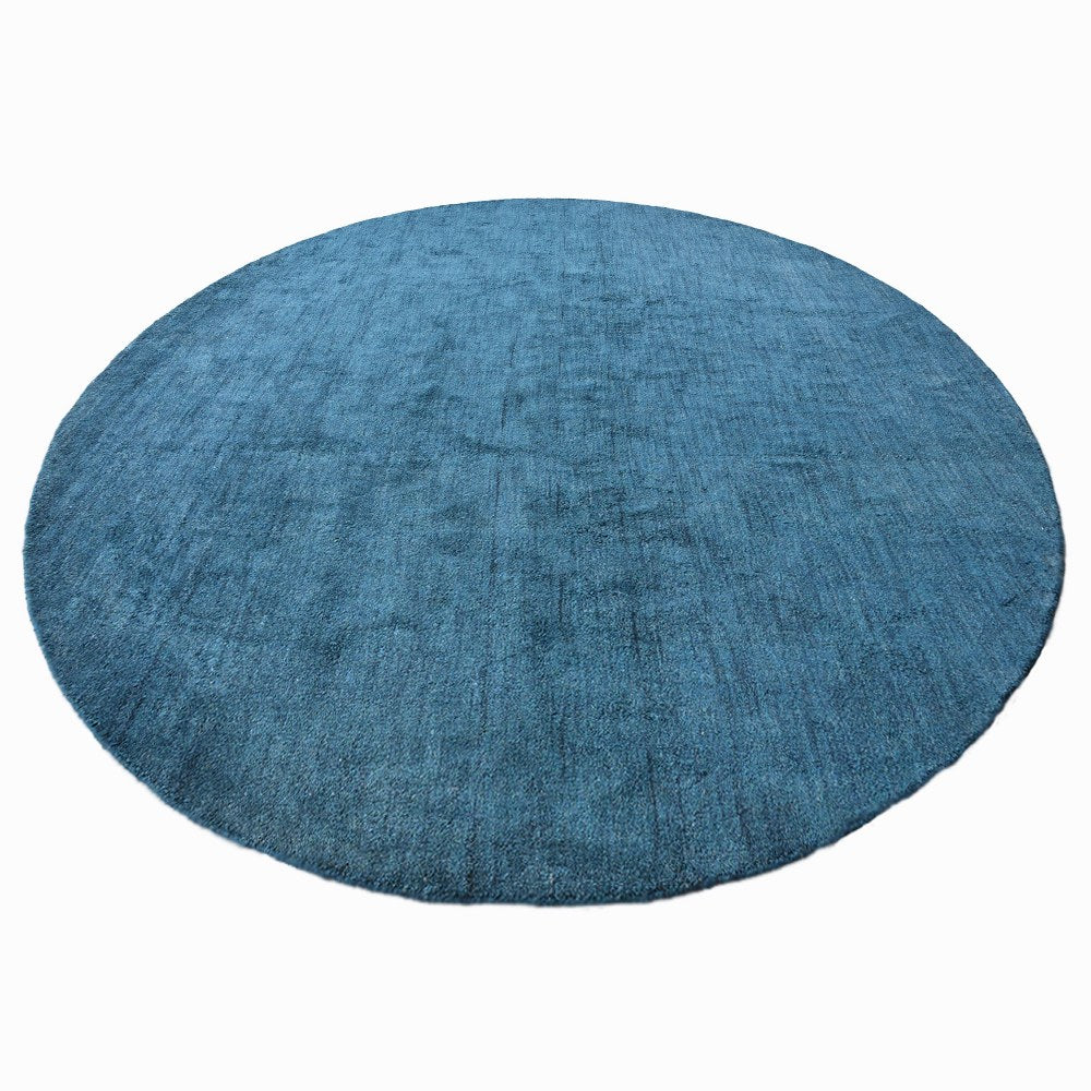 Hand Knotted Loom Silk Mix Rectangle Area Rug Solid Blue
