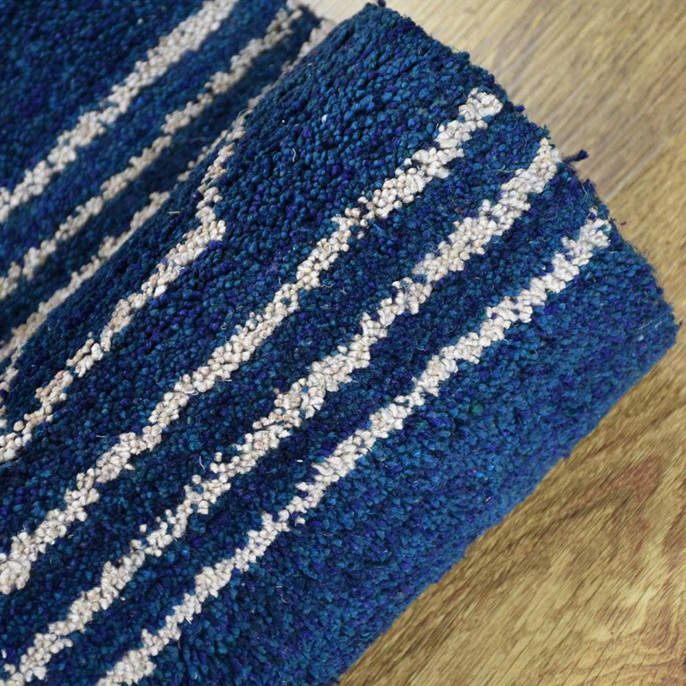 Hand Knotted Loom Silk Mix Area Rug Geometric Blue Beige
