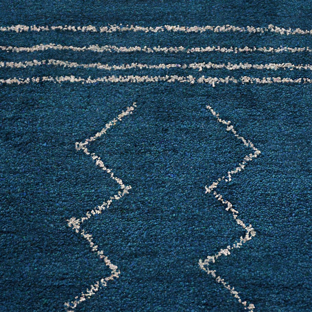 Hand Knotted Loom Silk Mix Area Rug Geometric Blue Beige