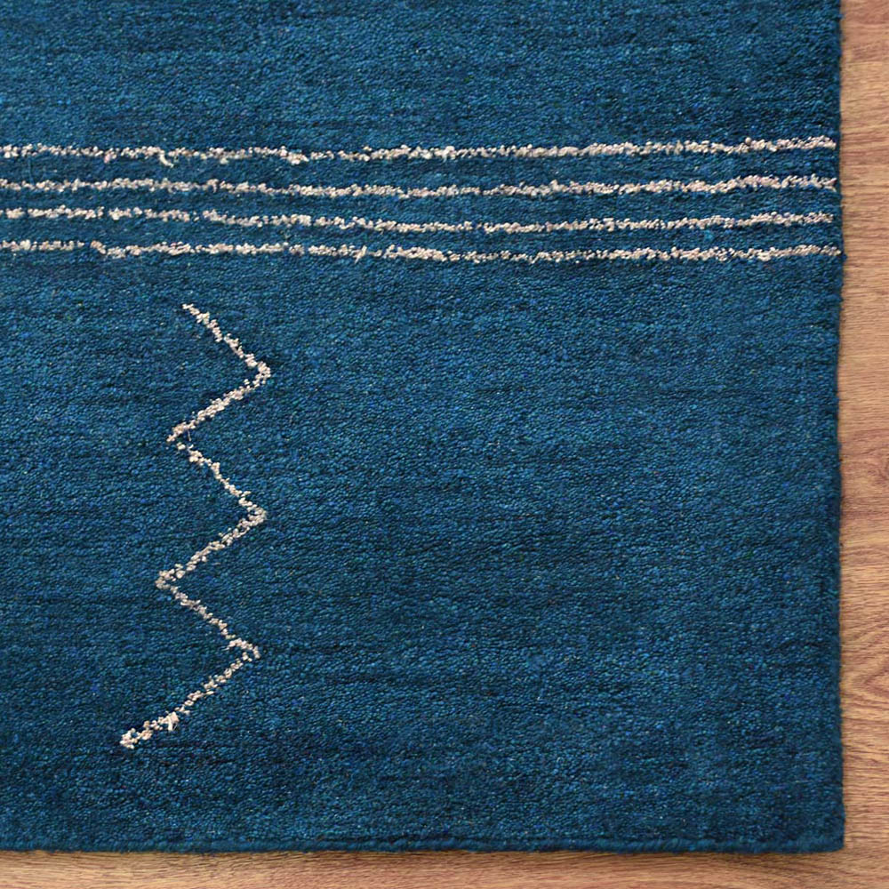 Hand Knotted Loom Silk Mix Area Rug Geometric Blue Beige