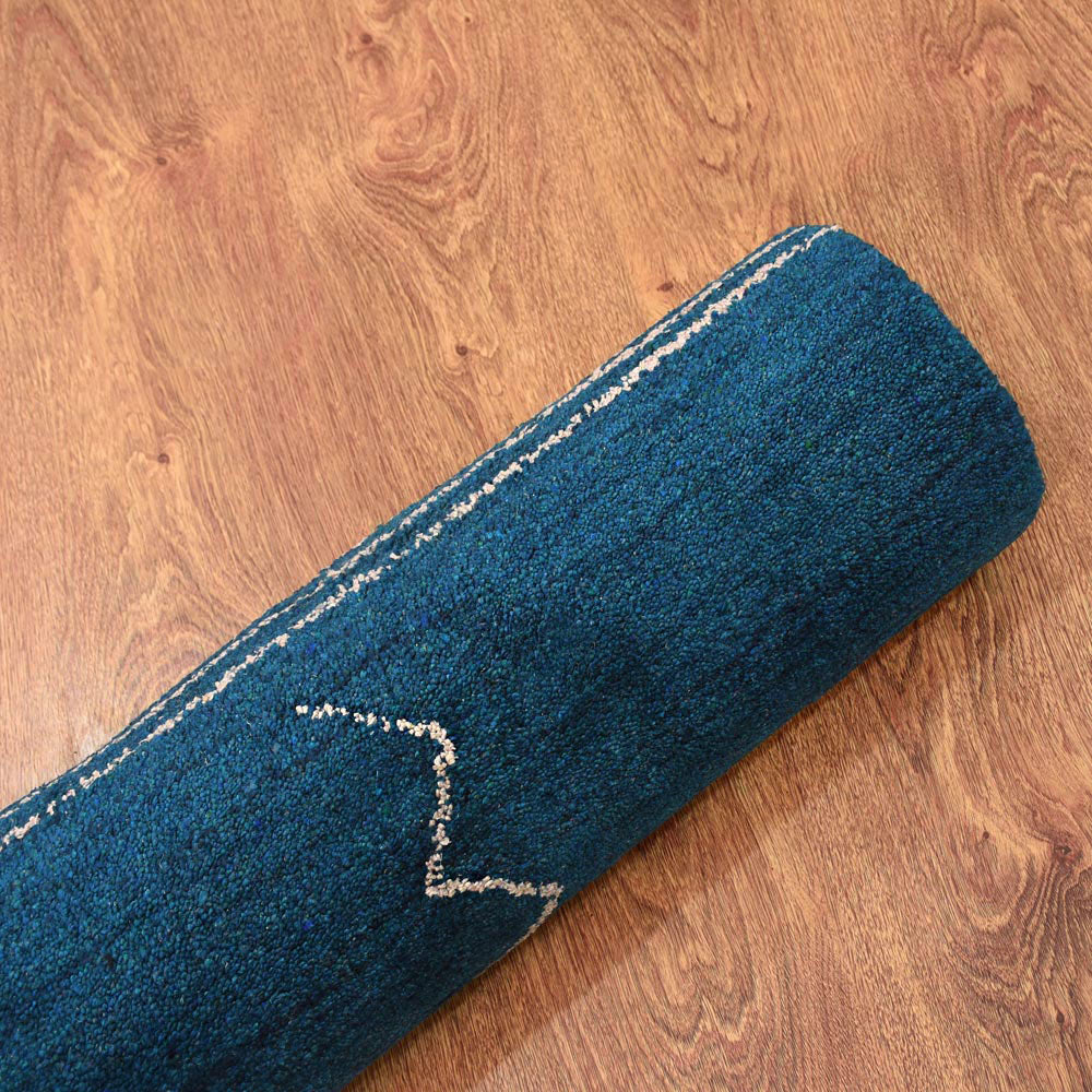 Hand Knotted Loom Silk Mix Area Rug Geometric Blue Beige