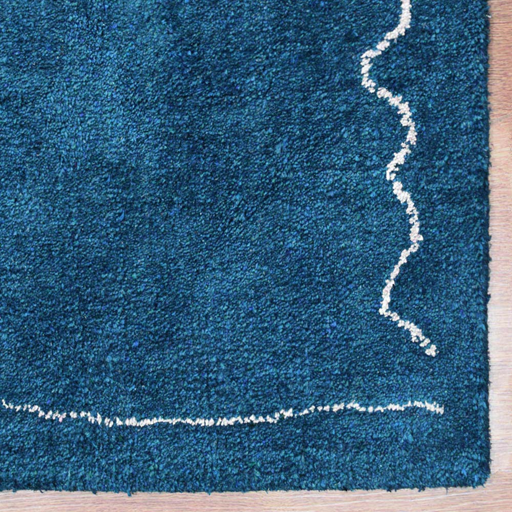 Hand Knotted Loom Silk Mix Area Rug Contemporary Blue White