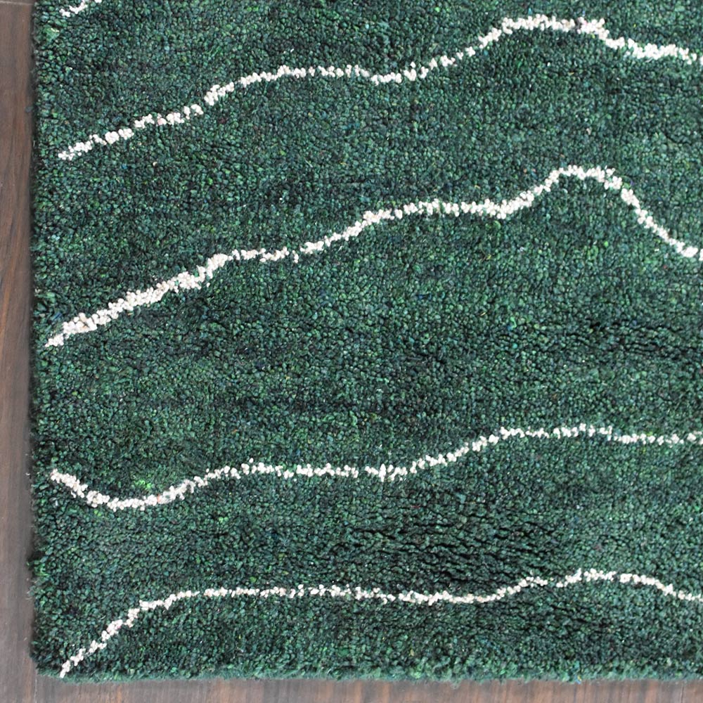 Hand Knotted Loom Silk Mix Area Rug Contemporary Dark Green White