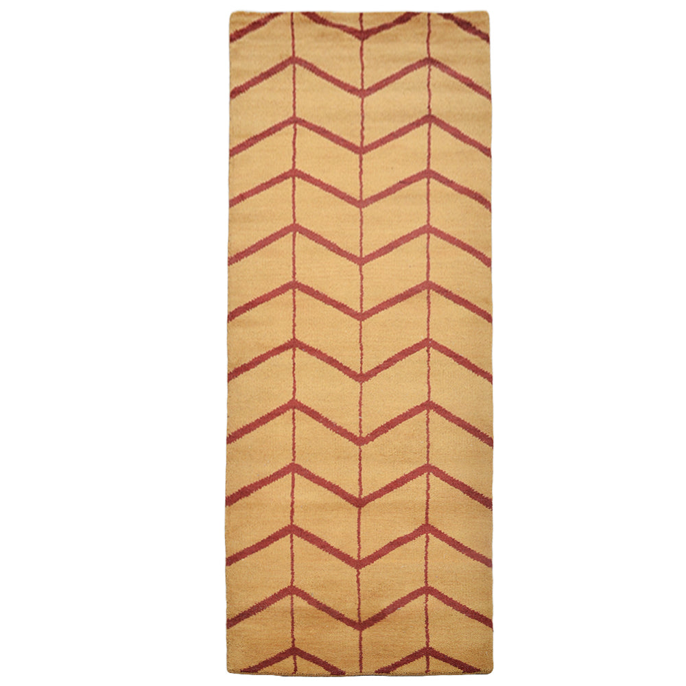 Hand Knotted Wool Area Rug Geometric Gold Red
