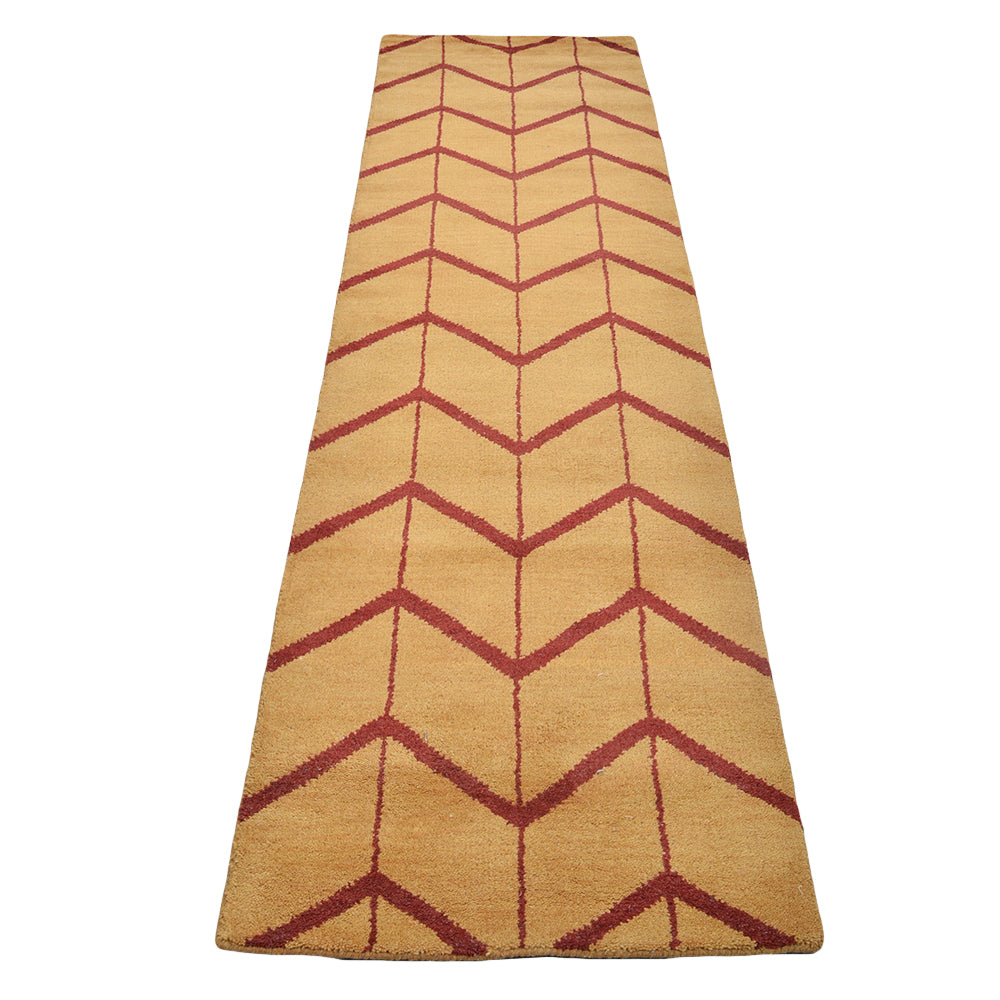 Hand Knotted Wool Area Rug Geometric Gold Red