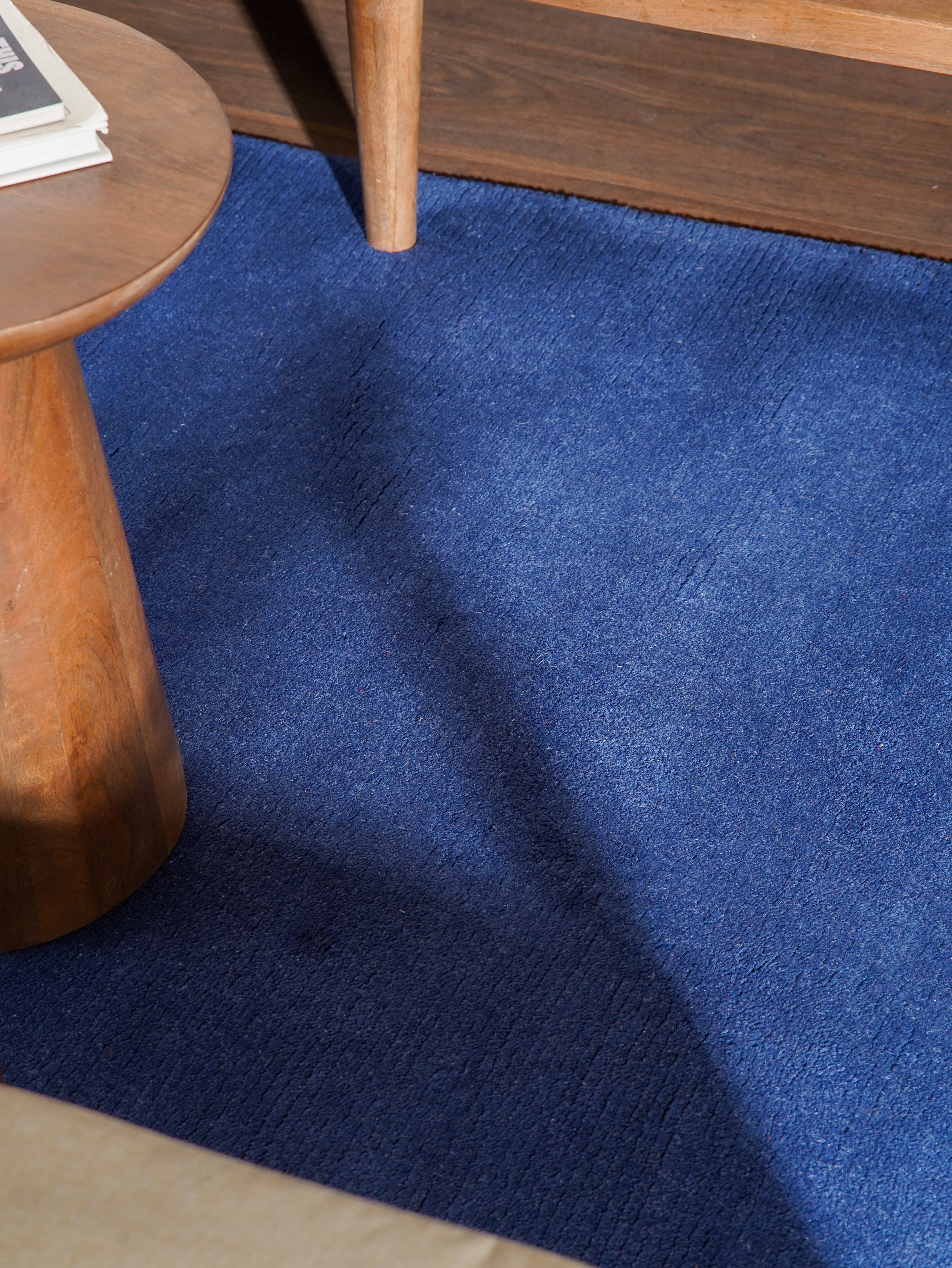 Solid Blue Hand Knotted Tibbati Wool Rug