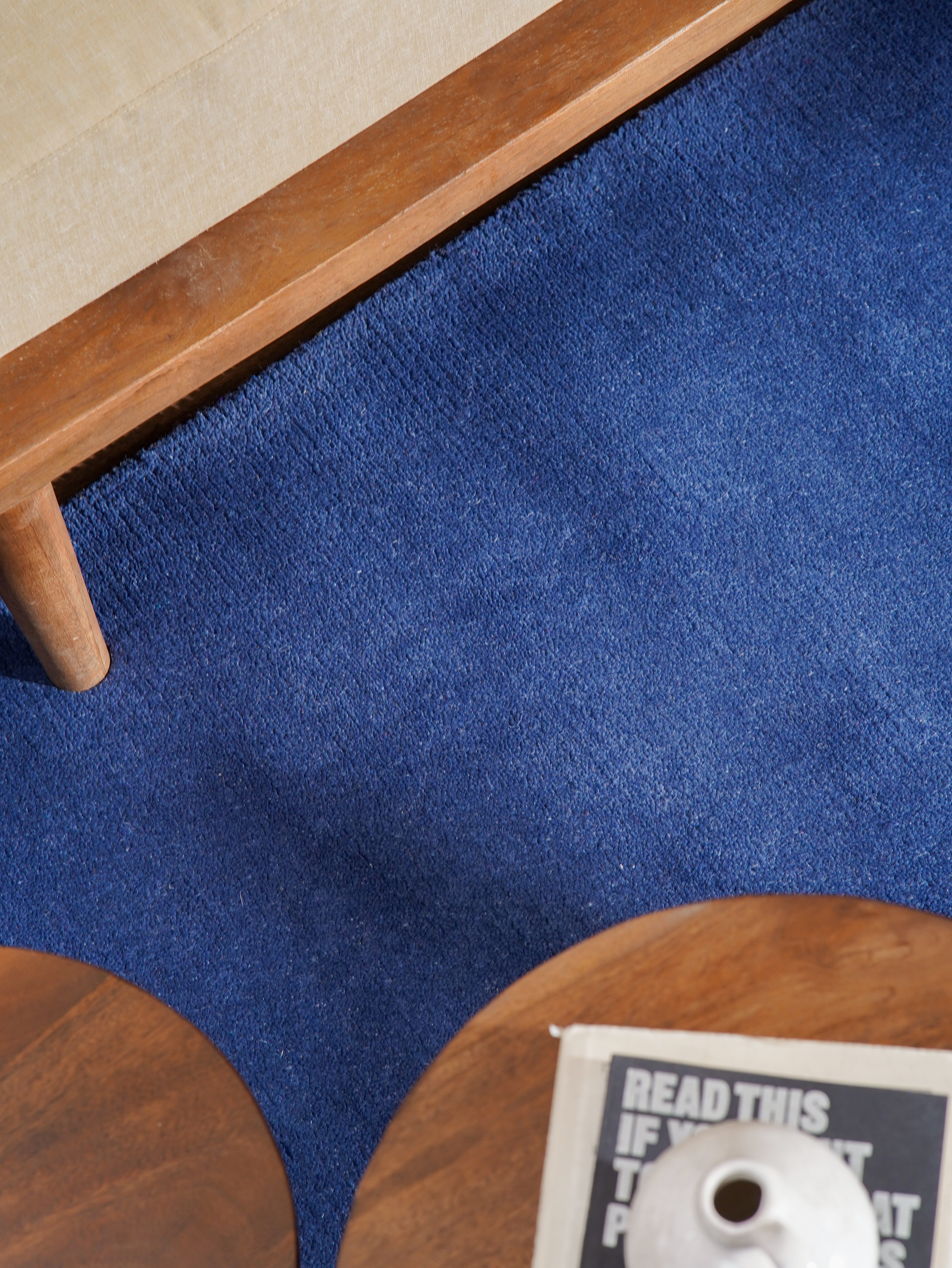Solid Blue Hand Knotted Tibbati Wool Rug