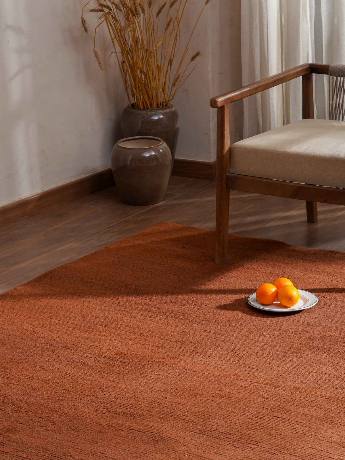 Solid Orange Hand Knotted Tibbati Wool Rug
