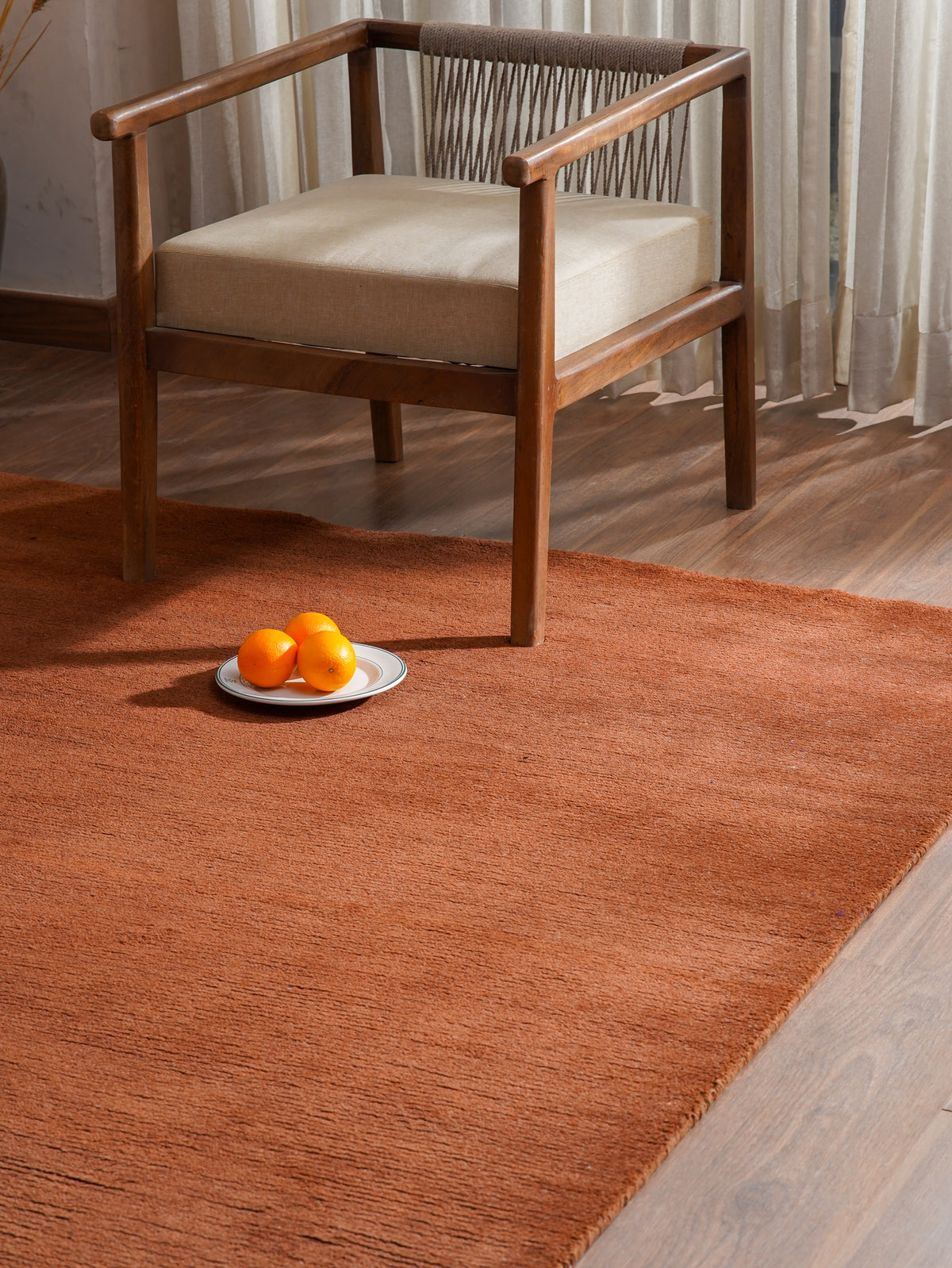 Solid Orange Hand Knotted Tibbati Wool Rug