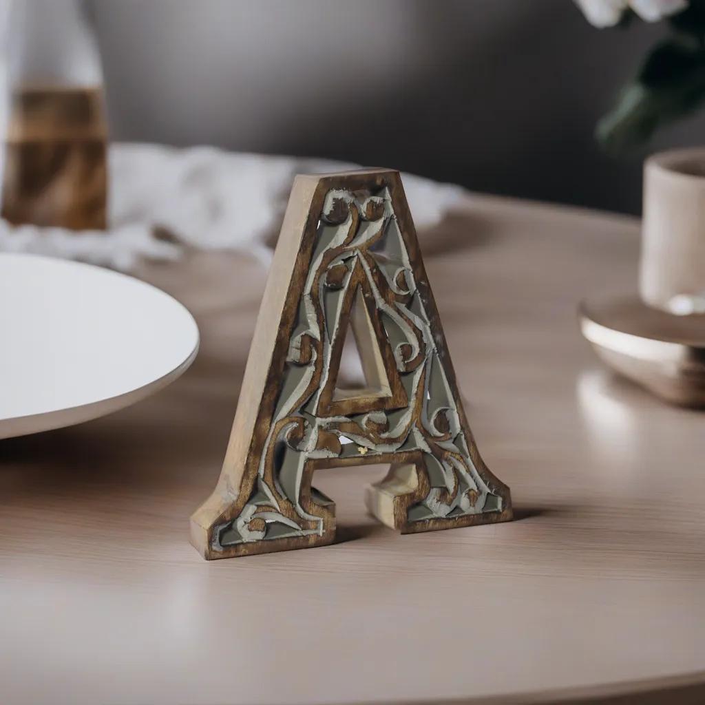 Artisanal Vintage - Inspired Mango Wood Carved Alphabet & Number Block - BBH HOMES LLC