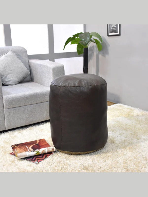 Handmade Buffalo Leather Pouf – Multiple Sizes & Colors | Round or Square | Filled
