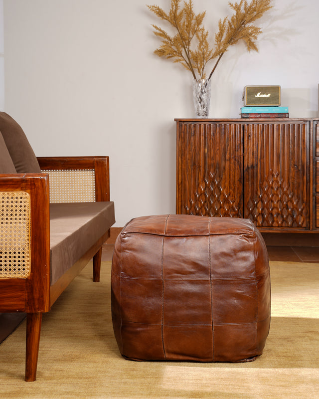 Terracotta Tuffet Leather Pouf
