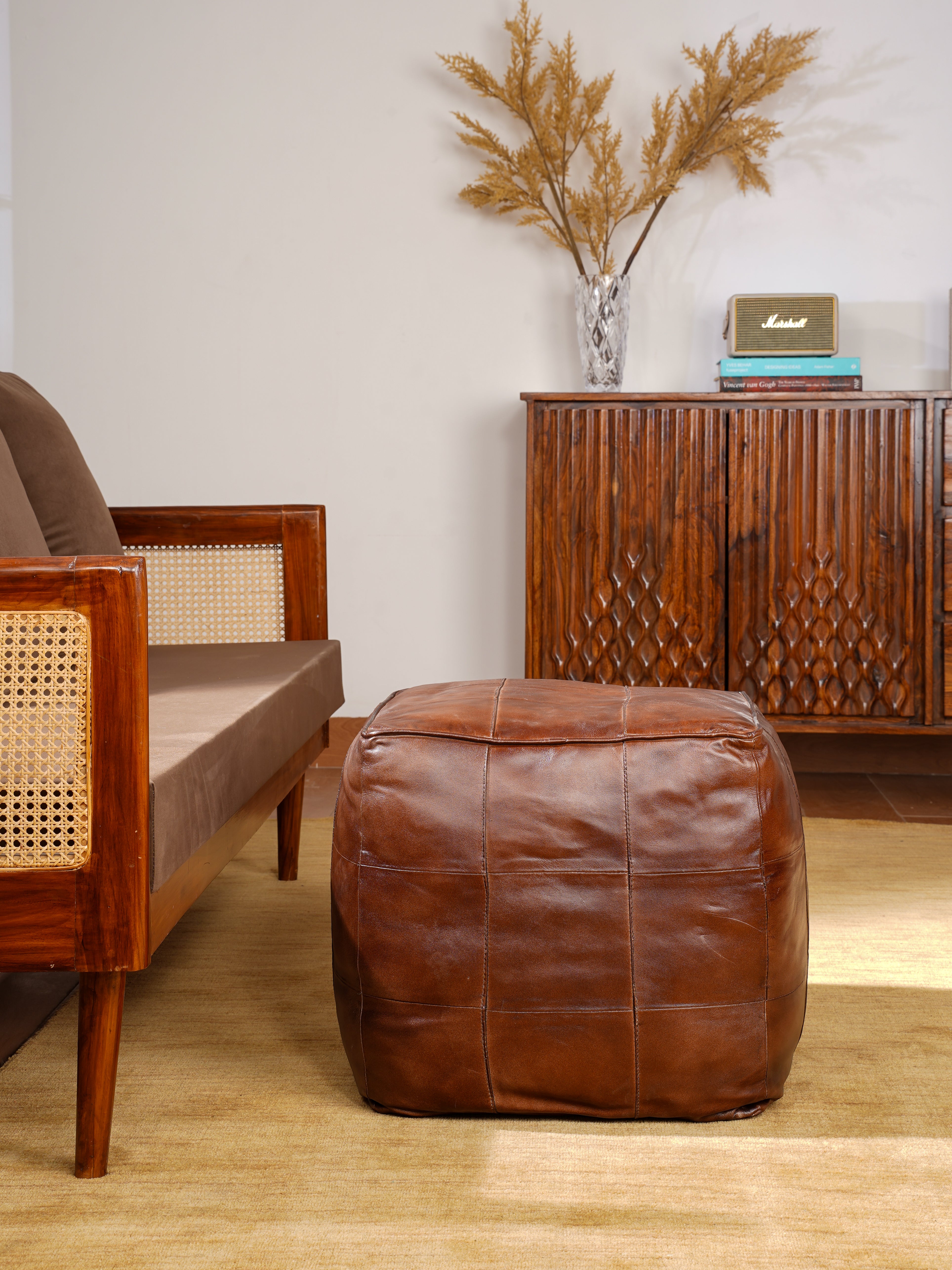 Terracotta Tuffet Leather Pouf