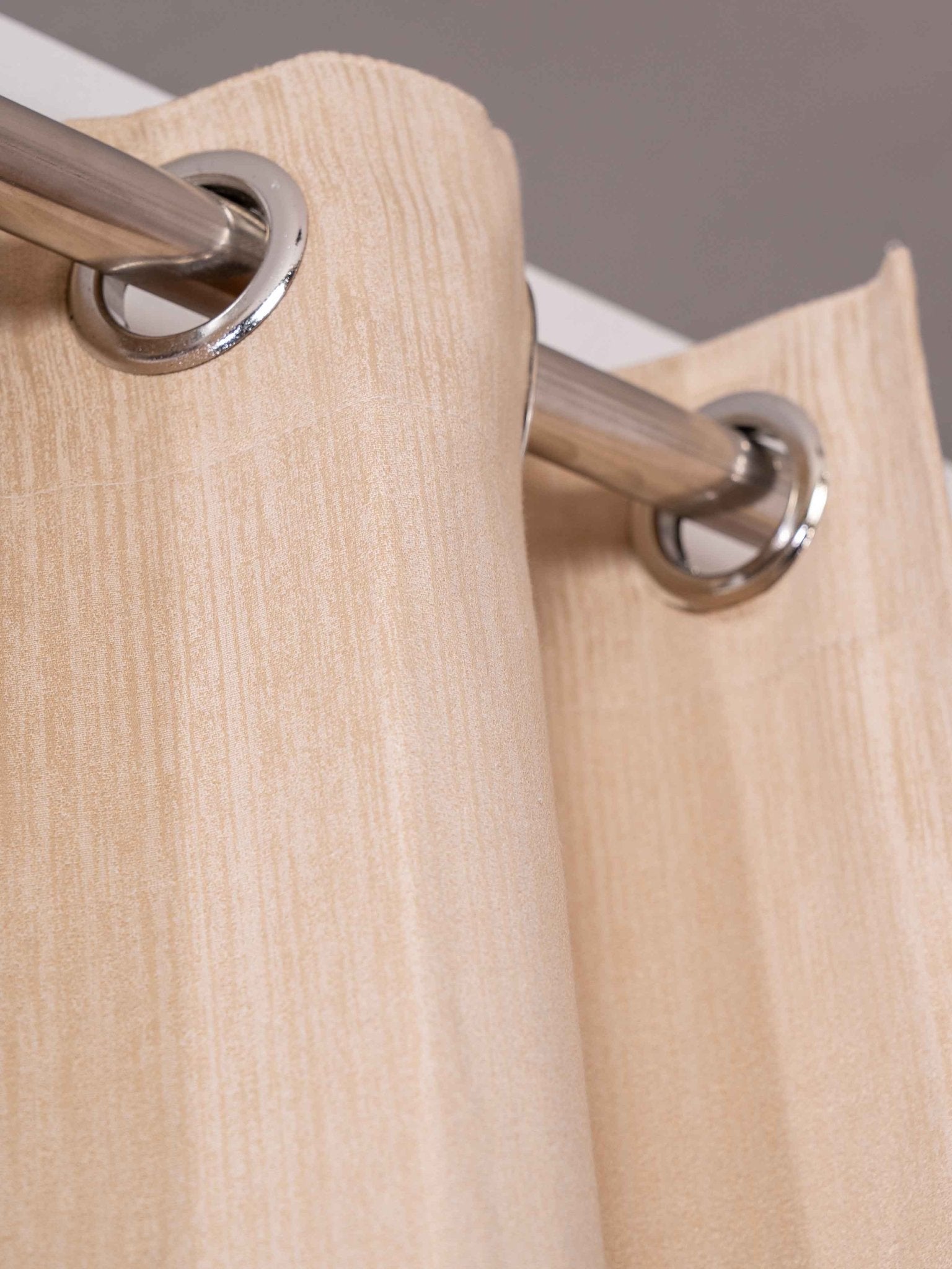 Beige Curtain - Poly Cotton Jacquard Fabric, Plain Solid Texture, Set of 2 Panels - BBH HOMES LLC