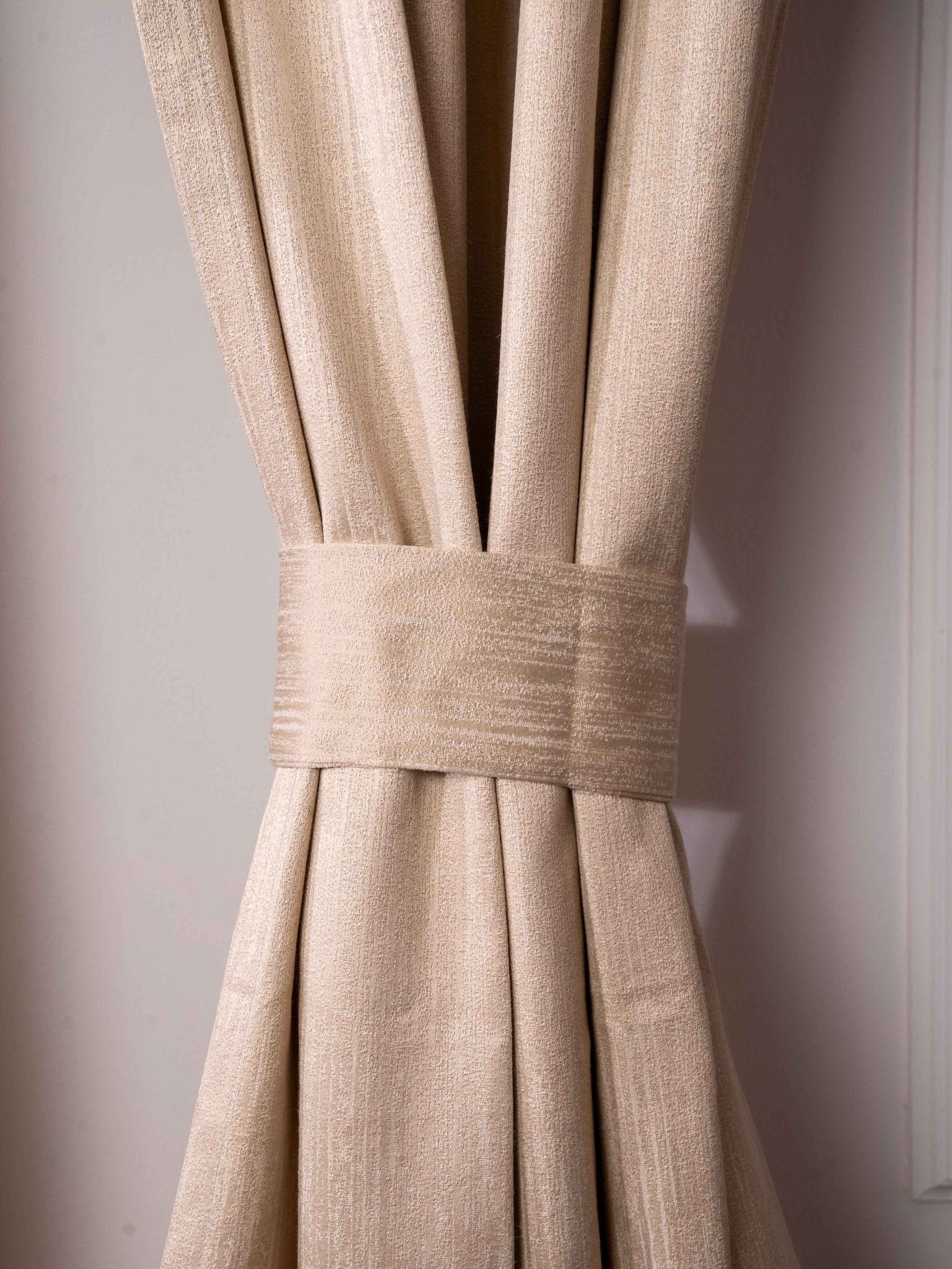 Beige Curtain - Poly Cotton Jacquard Fabric, Plain Solid Texture, Set of 2 Panels - BBH HOMES LLC