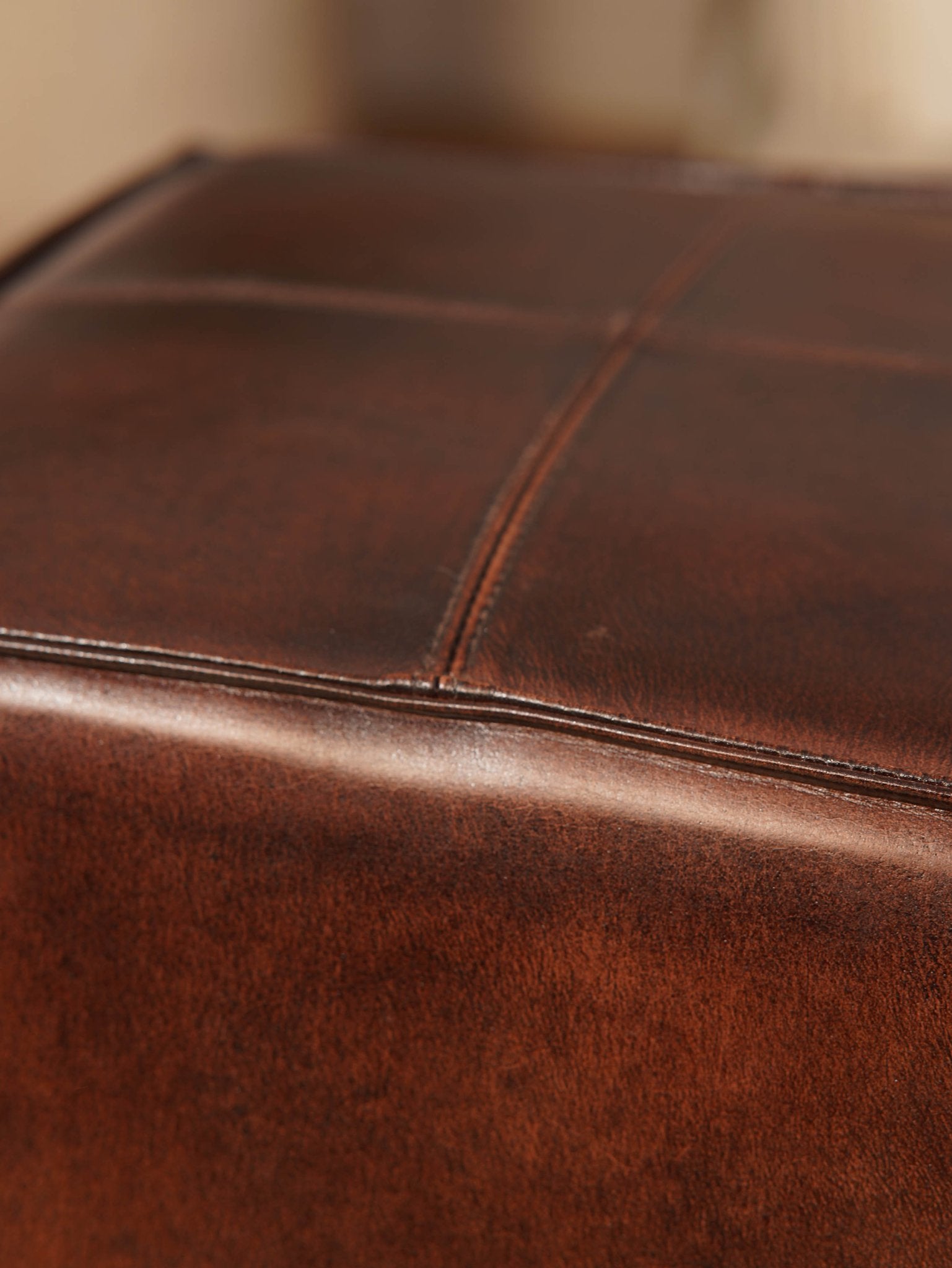Bronson Ottoman – Handcrafted Buffalo Leather Pouf | Dark Brown | Wood - Framed - BBH HOMES LLC