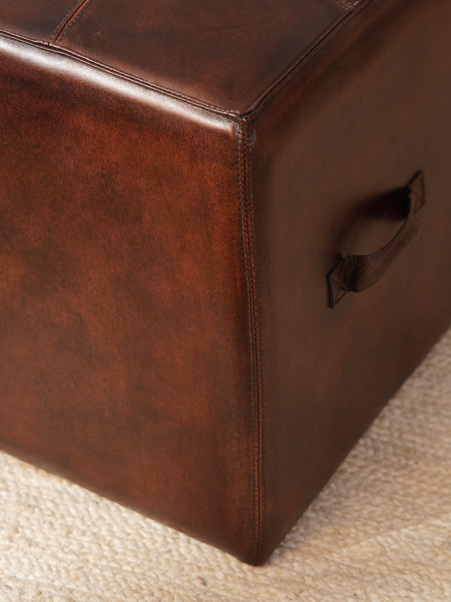 Bronson Ottoman – Handcrafted Buffalo Leather Pouf | Dark Brown | Wood - Framed - BBH HOMES LLC