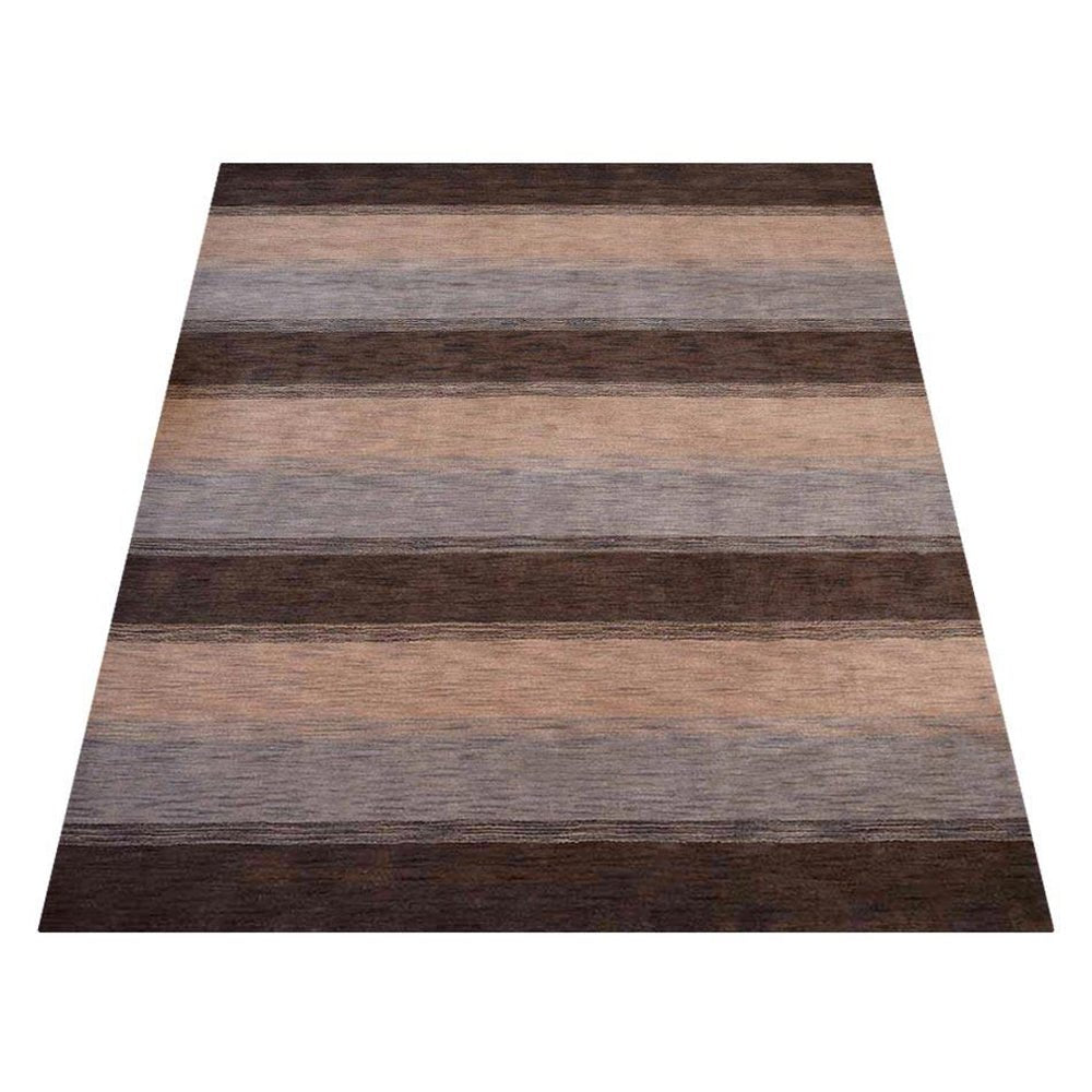 Brown Beige Hand Knotted Wool Rug - BBH HOMES LLC