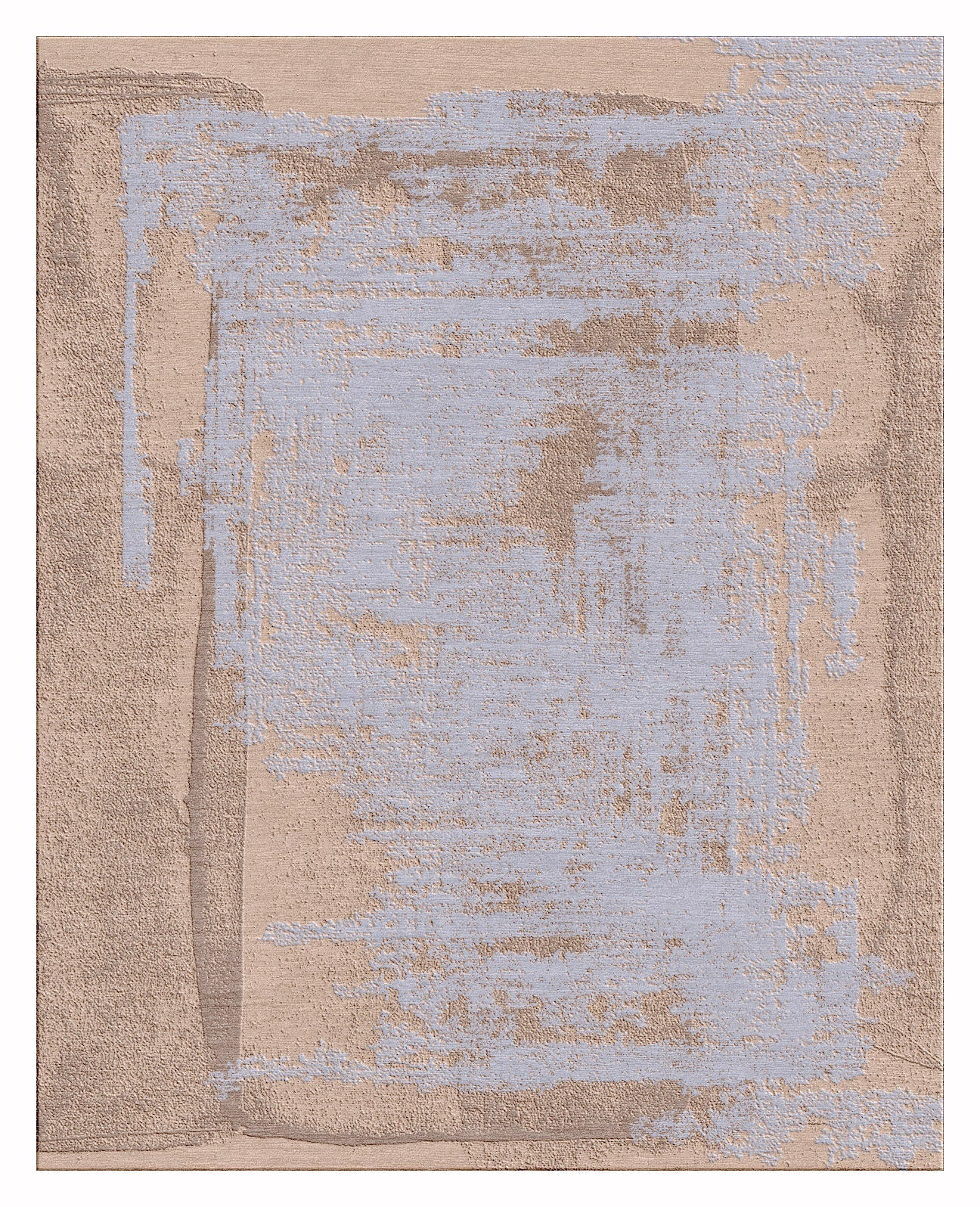 Modern Blue Distressed Hand Knotted Abstract Area Rug