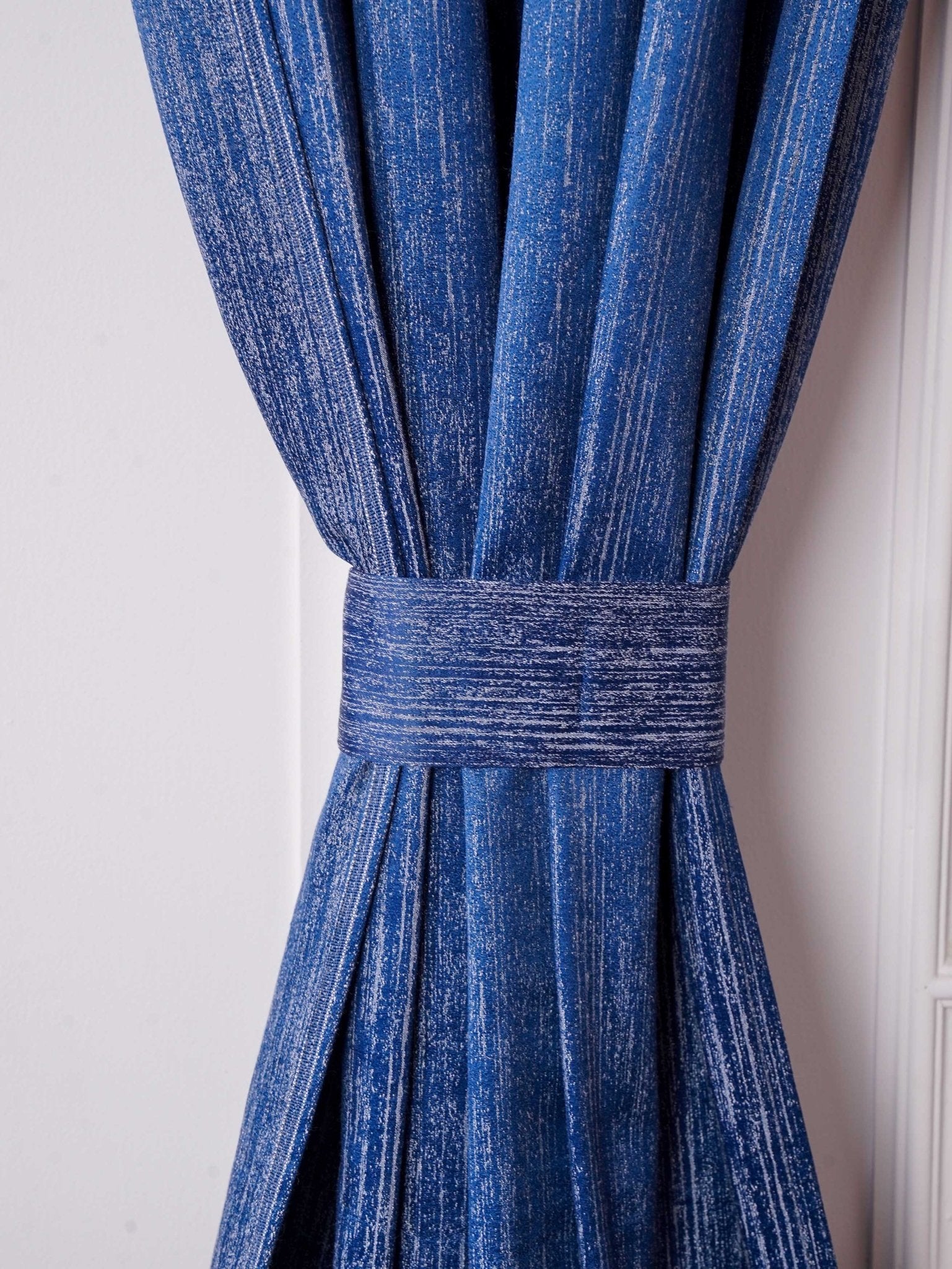 Dark Blue Curtain - Poly Cotton Jacquard Fabric, Plain Solid Texture, Set of 2 Panels - BBH HOMES LLC