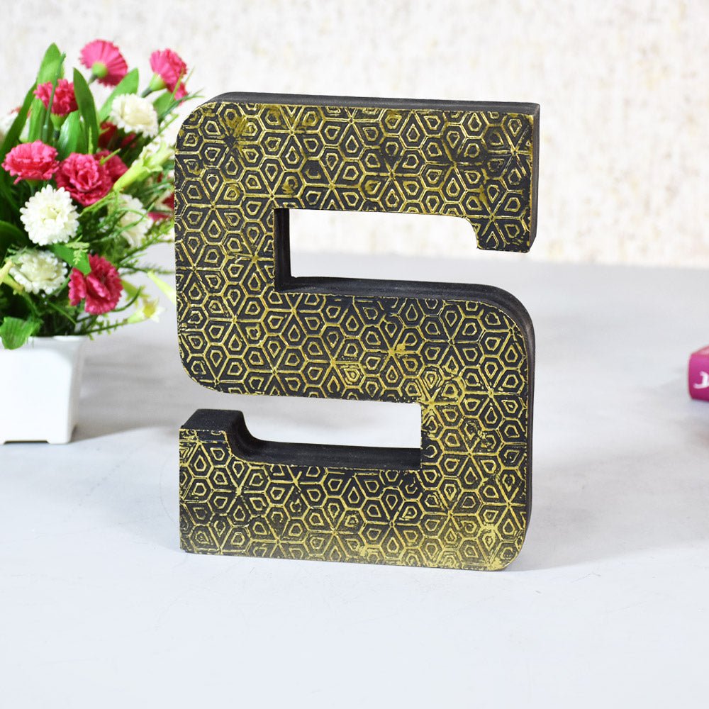 Geometric Gold Accent Mango Wood Letter Block - BBH HOMES LLC