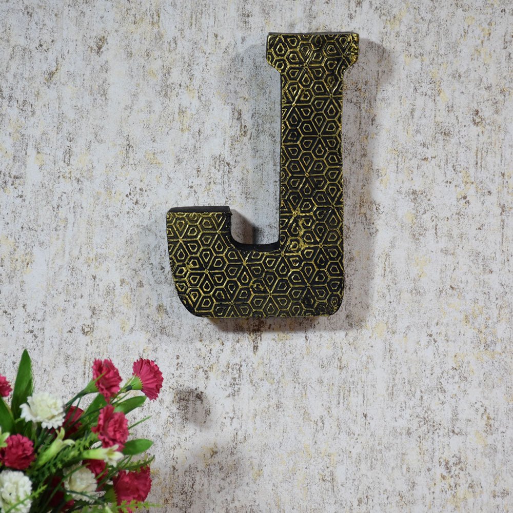 Geometric Gold Accent Mango Wood Letter Block - BBH HOMES LLC